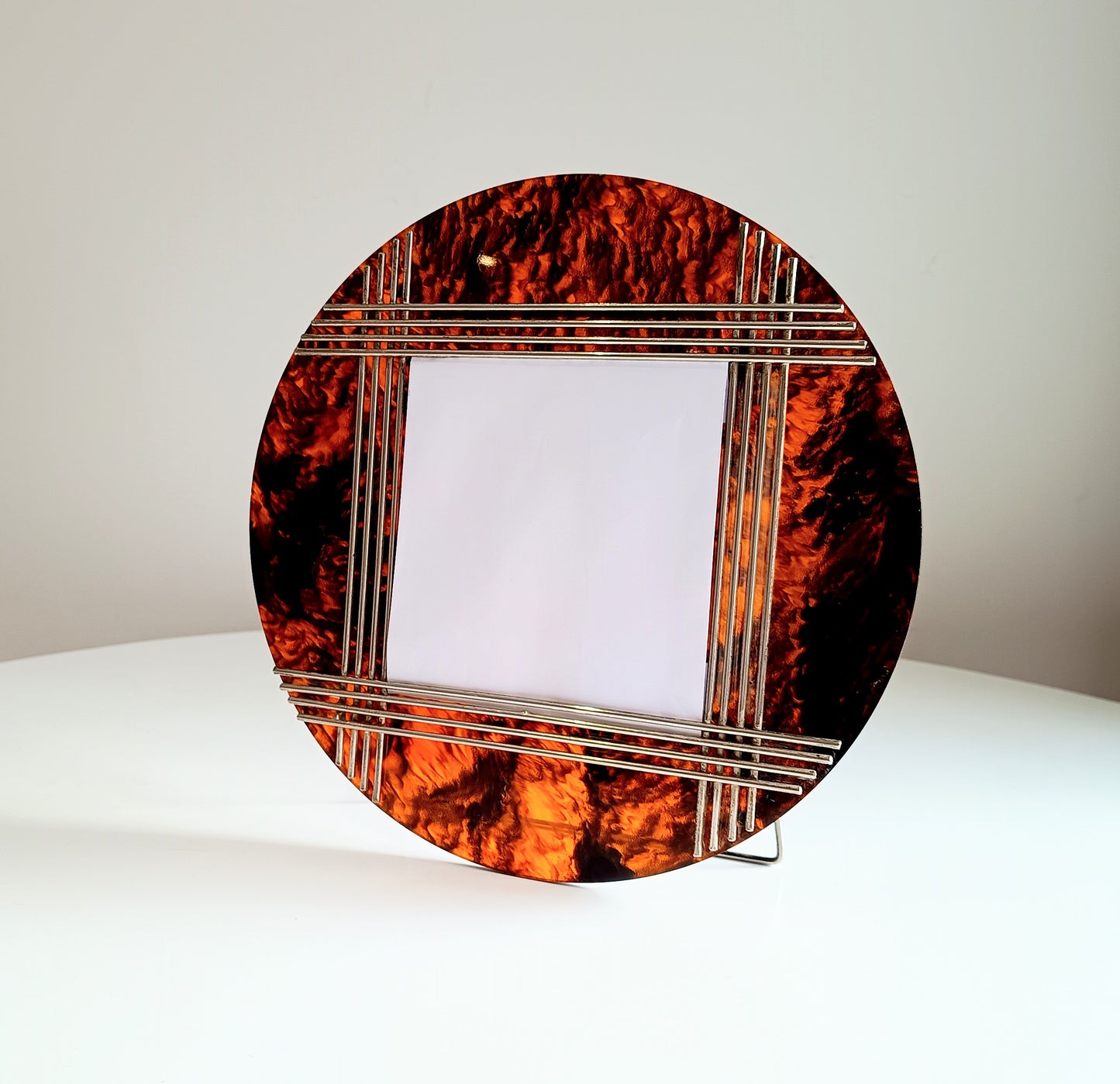 Large Vintage Midcentury Modern Round Tortoiseshell Lucite Tabletop Frame in the style of Christian Dior Home