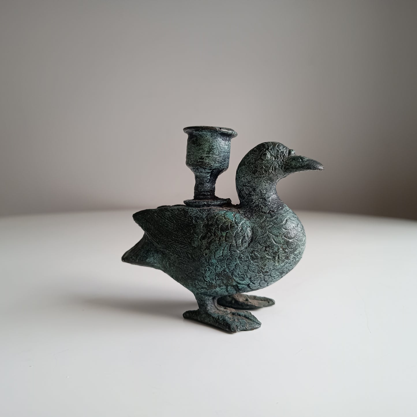 Antique Verdigris Bronze or Brass Zoomorphic Candle Holder