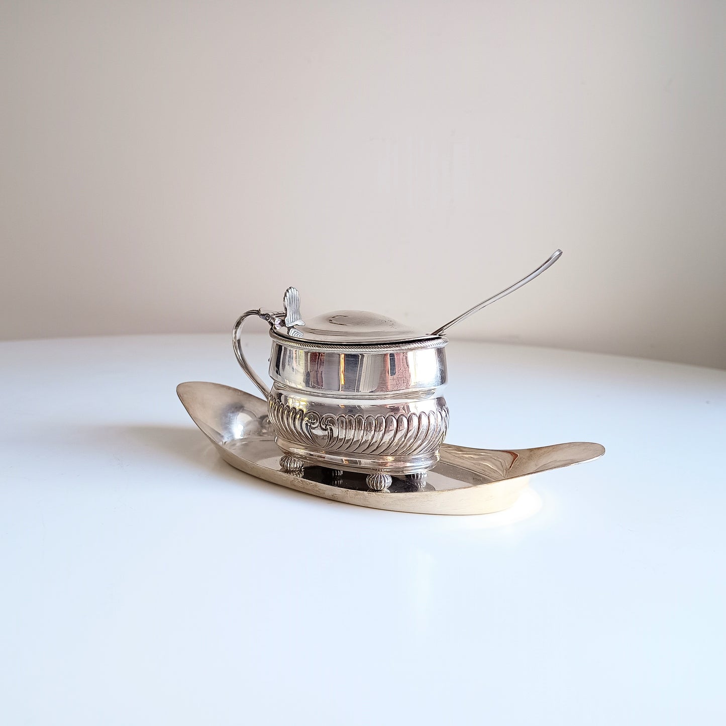 Antique English W Hutton Jam / Marmalade Server & Hukin Heath Bread Plate: Georgian style, 1880s