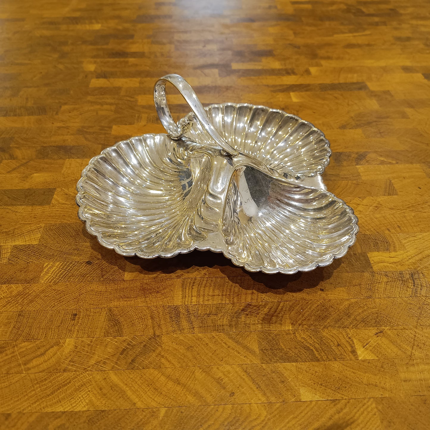 Vintage English Art Nouveau style Triple Shell Cheese& Biscuits Server Dish, Signed