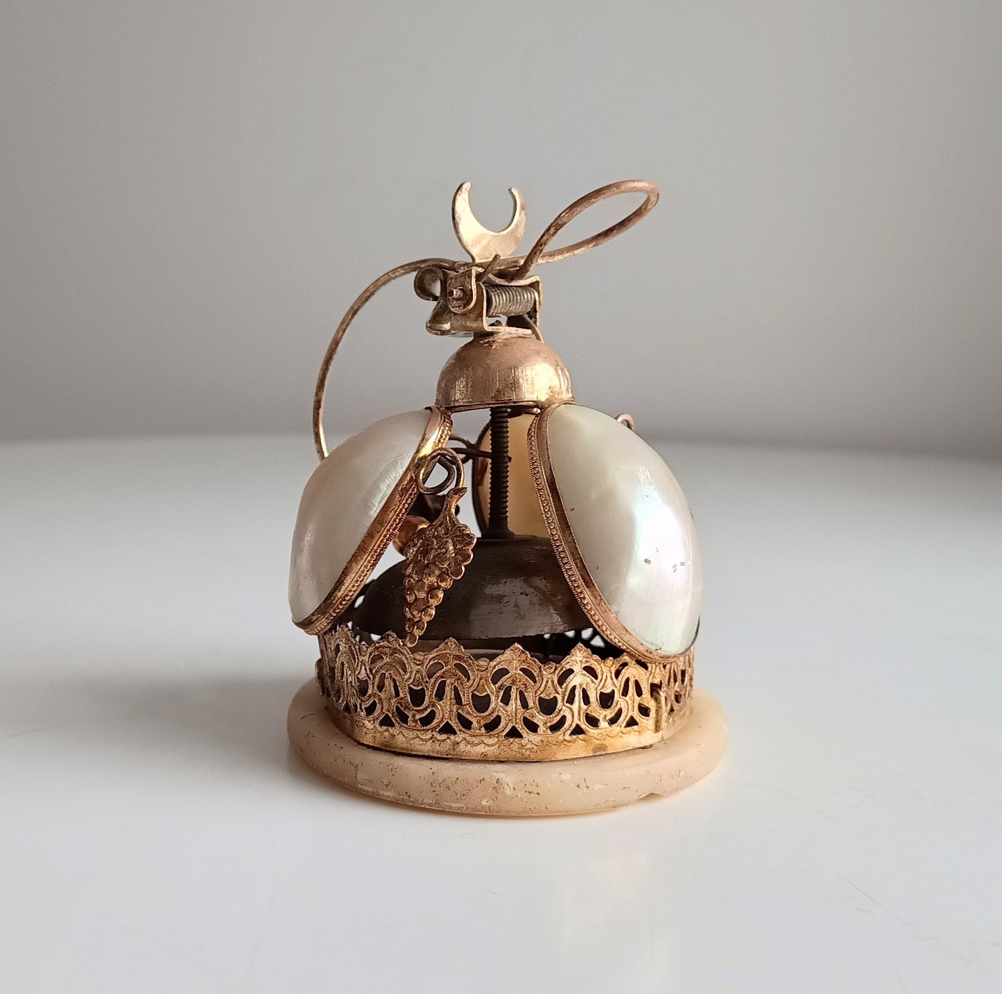 French Palais Royale Ormolu Table Bell: Mother of Pearl Shell, Grapes Decor, 19 century