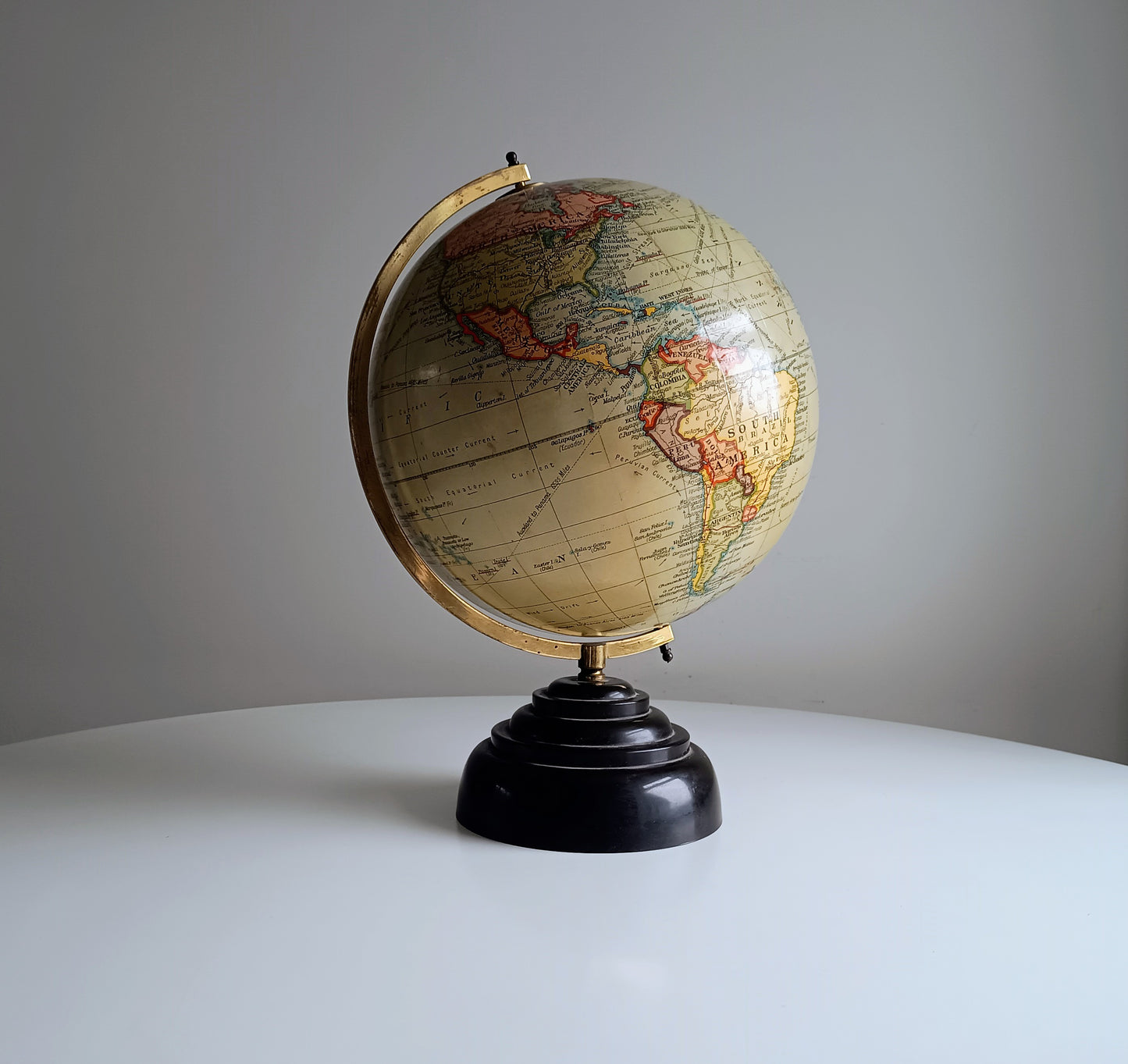 Art Deco Geographia 1947 10 Inch Globe: Final Year Of British Raj, Bakelite Jelly Mold Base, Steamer Routes