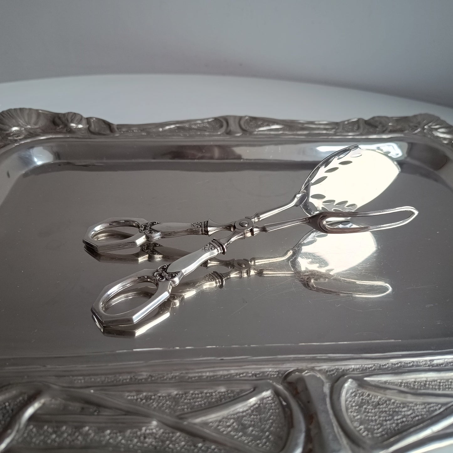 Nils Hansen Norwegian Solid Silver Handled Pastry Tongs: Odel Pattern, Midcentury Scandinavian