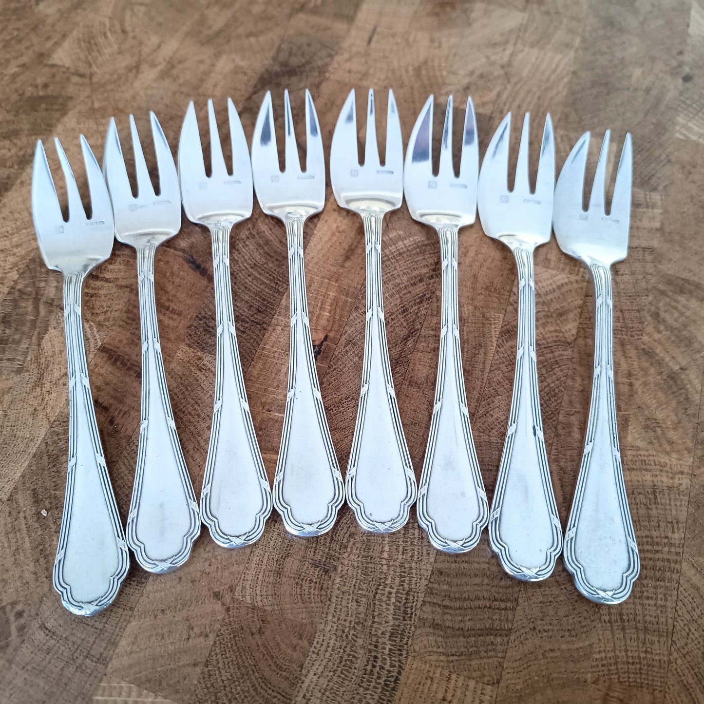 8 Vintage Ercuis Pastry Cake Forks: Dessert Cutlery Set, Trianon Louis XVI pattern, France