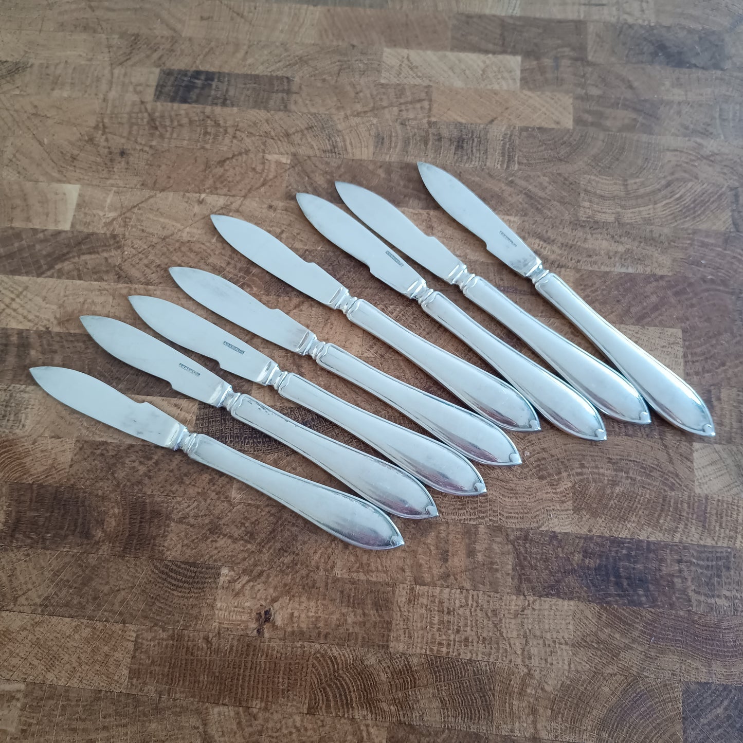 8 Vintage Silver Plated Fruit / Cake Knives: Mid-Century Chippendale, NK Stockholm, Sweden