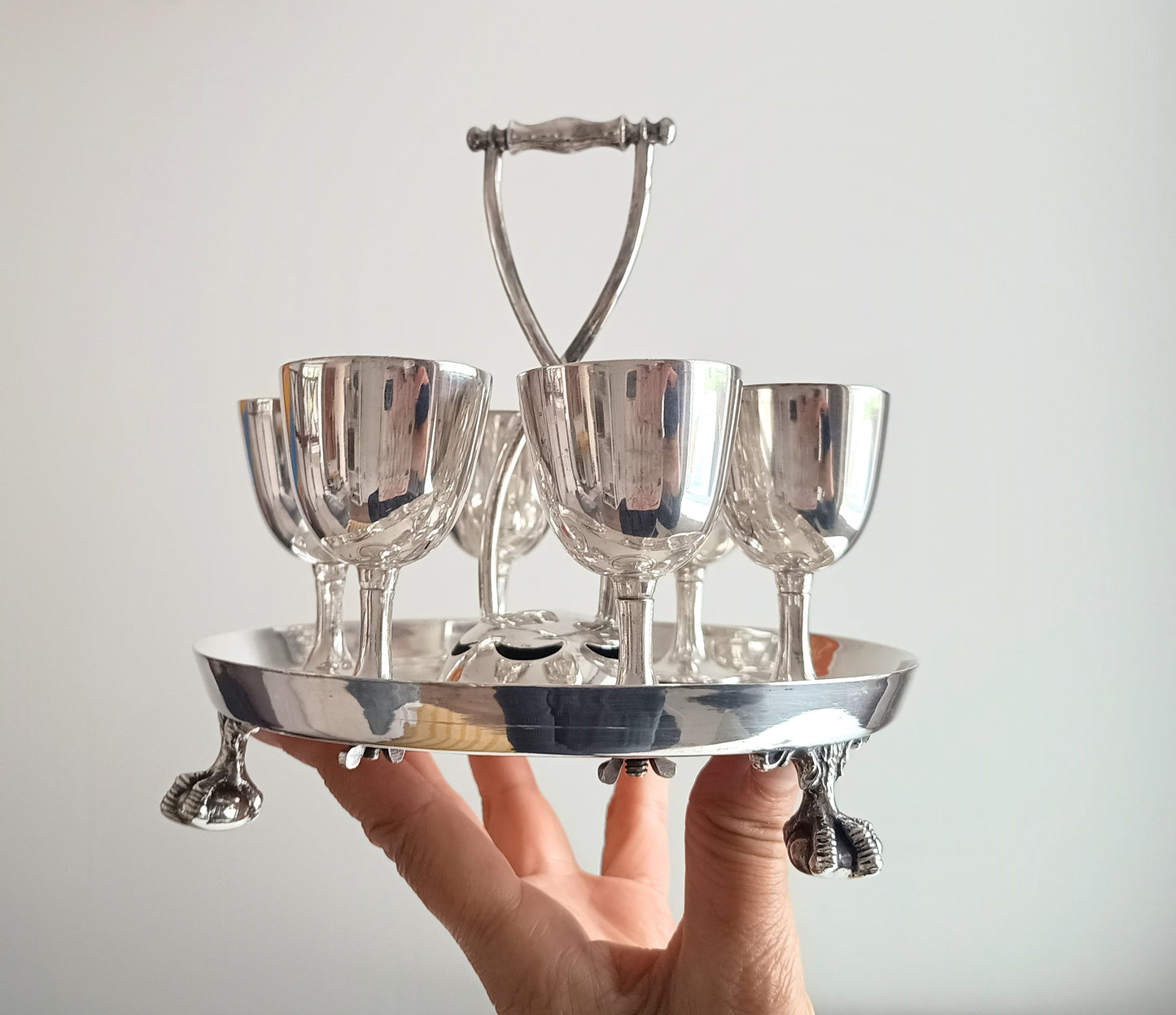 Antique Victorian Silver Plated 6 Egg Cups Cruet Stand, Harrison England