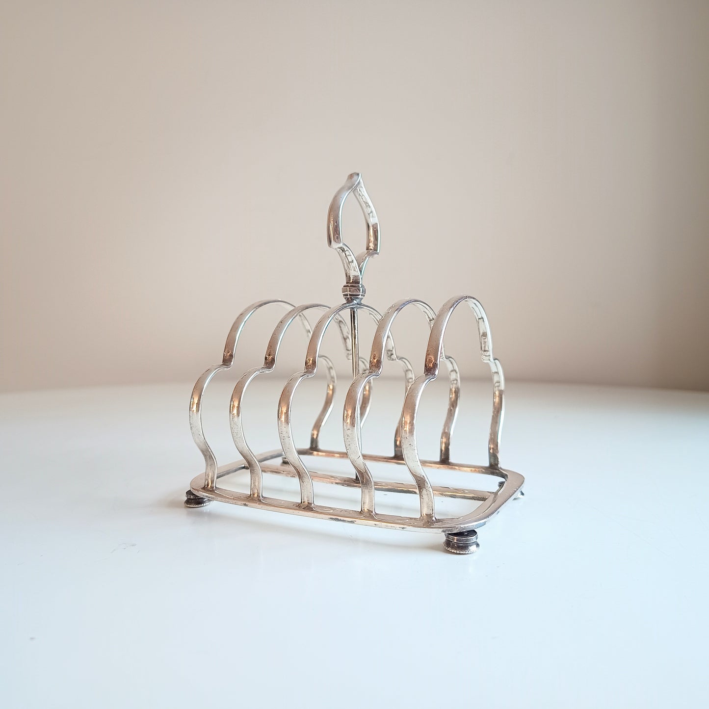 Vintage Victorian Gothic English Silver Plate Toast Rack: Lobed Arches, c 1890s