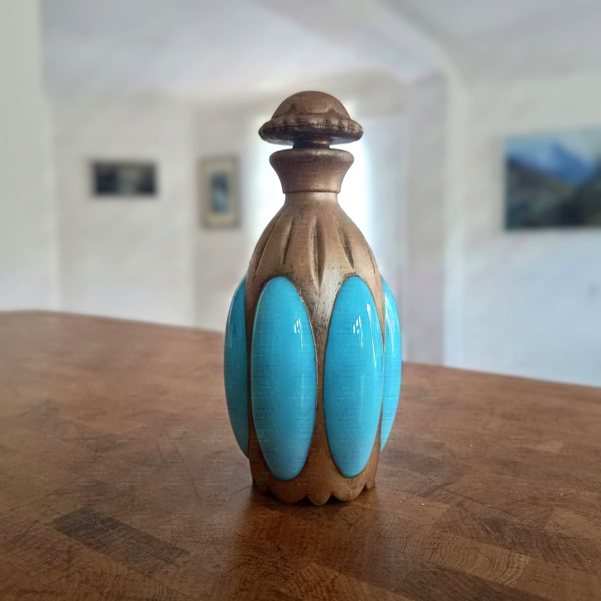 Antique French Blue Opaline Perfume Bottle – Portieux Vallerysthal "Melon" Mold 1000 c 1910