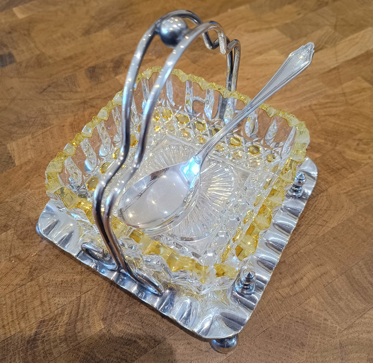 Antique Victorian Marmalade Server: Lemon and Clear Cut Crystal on Silver Plated Display