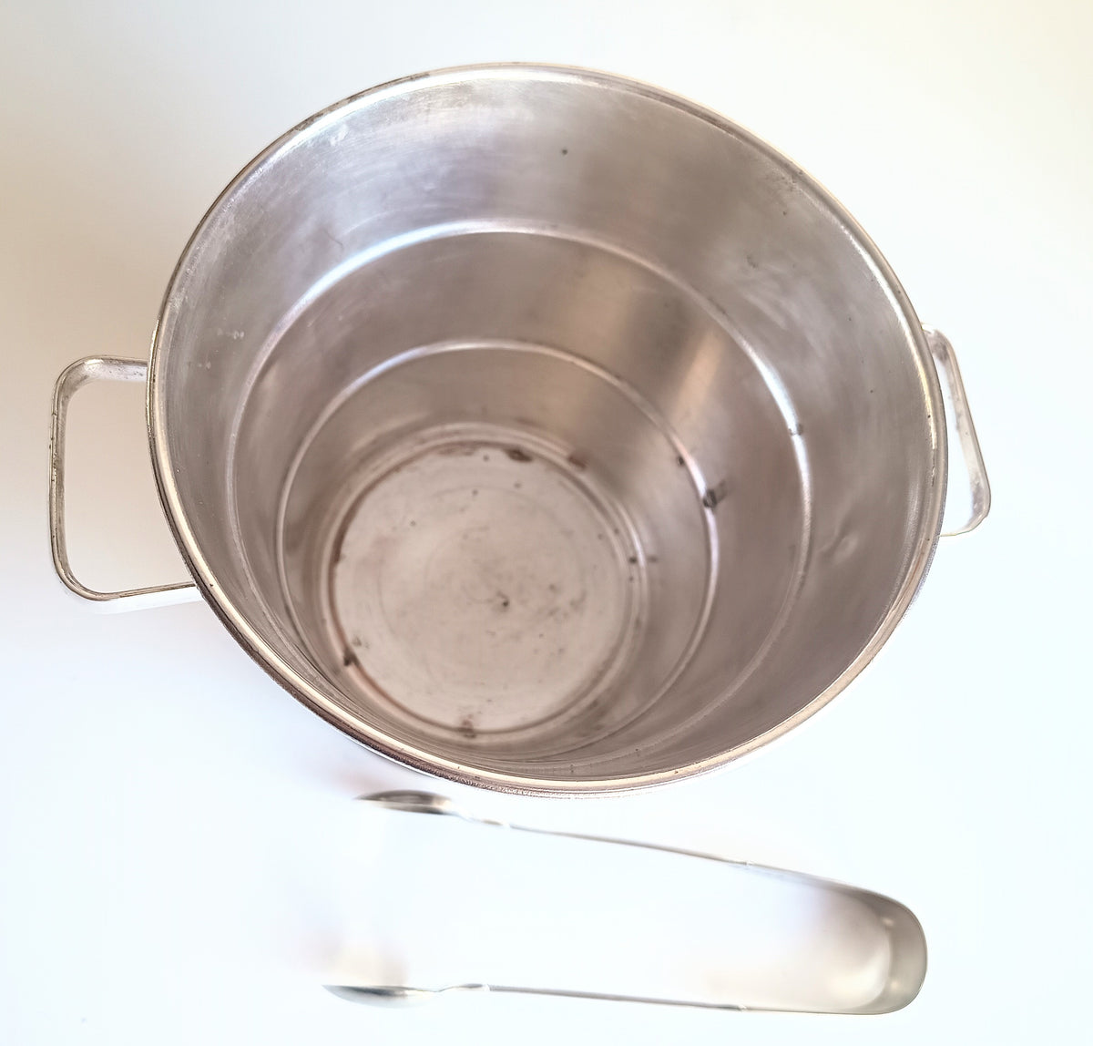 Vintage Art Deco English Silver Plate Wine Bottle Cooler Ice Bucket; Claw Ice Tongs