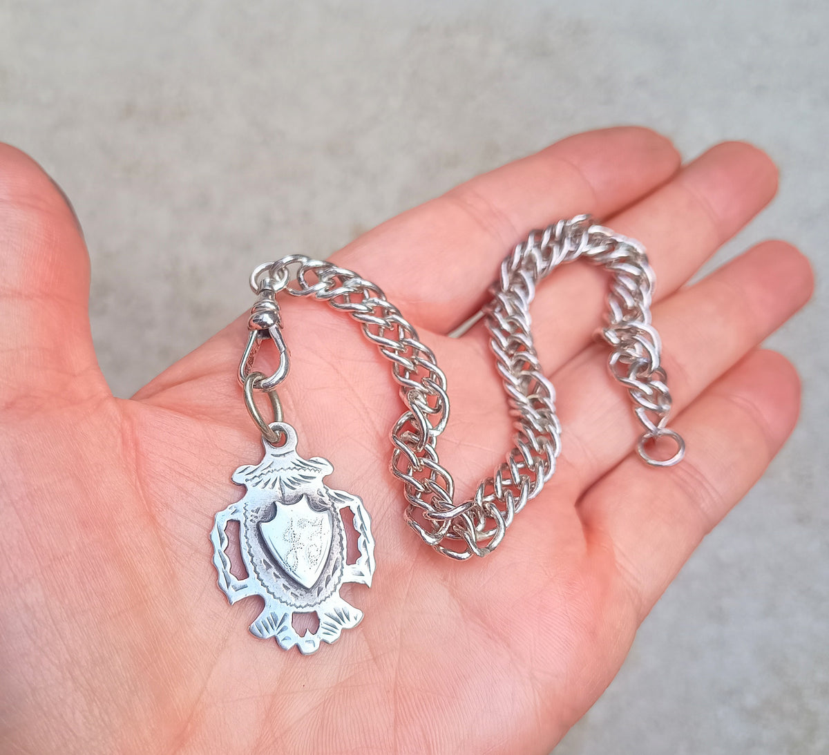 Antique WWI Sterling Silver Watch Fob, Birmingham 1915 Hallmarked, Dog Clip Chain