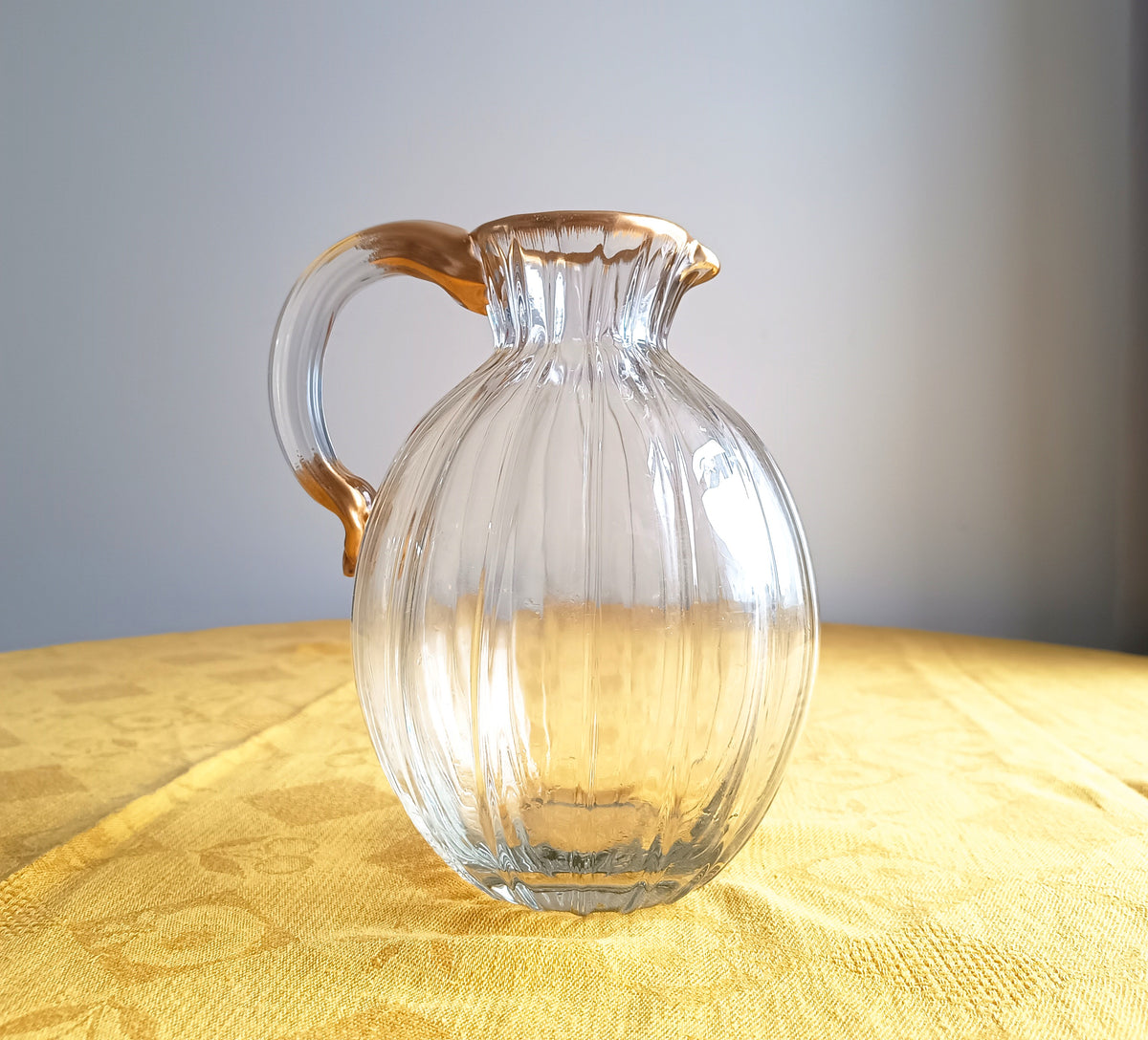 Antique Signed Daum Nancy Ribbed Brushed Gilt Water Jug, Lemonade or Wine Ewer, Ducal Service