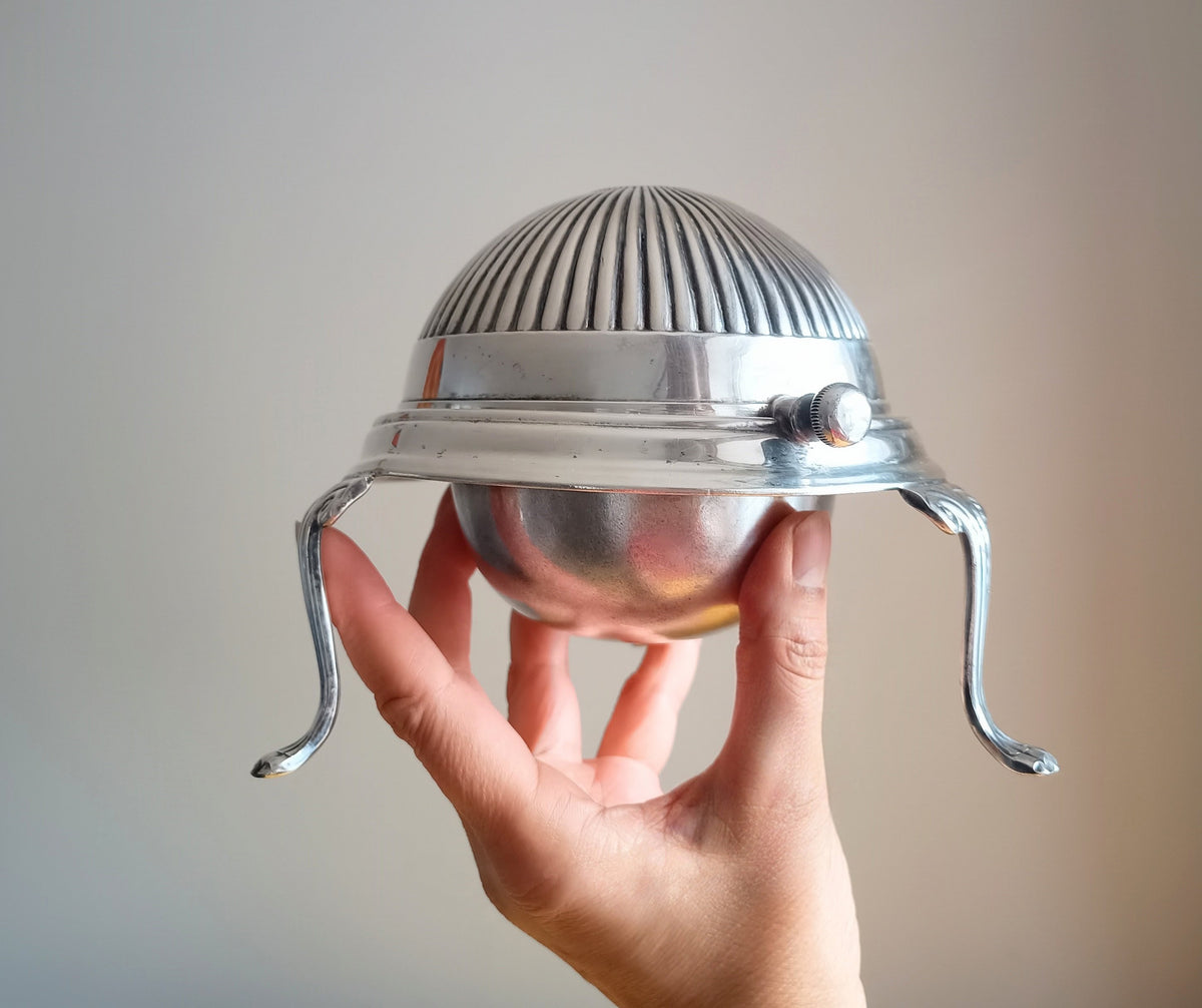 Vintage English Silver Plated Rollover Domed Caviar or Pate Dish, Butter Server
