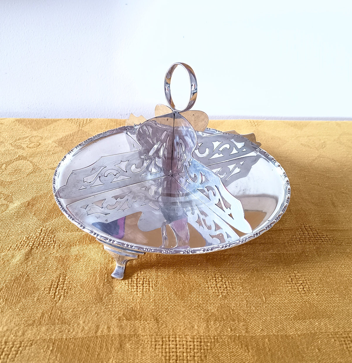 Antique English Silver Plate Afternoon Tea Sandwiches / Cake Stand, Reticulated Dividers