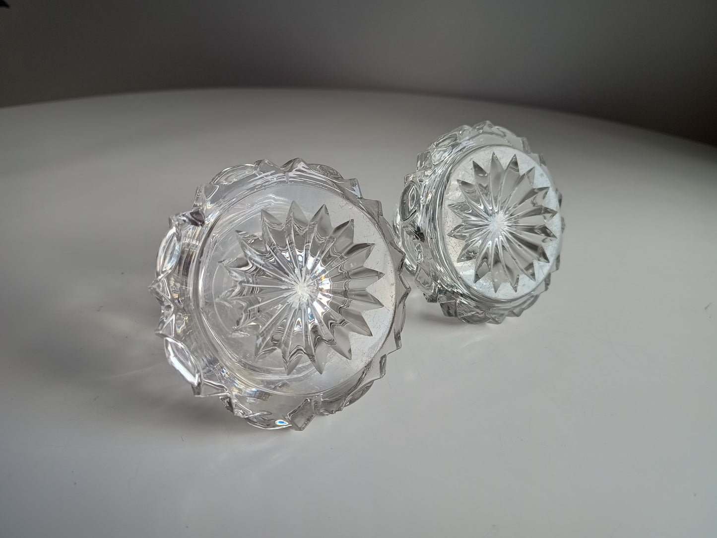 Pair of Antique Russian Pressed Cut Glass Inkwells “Maltsov” | Goose-Crystalni Factory | Circa Late 19th Century