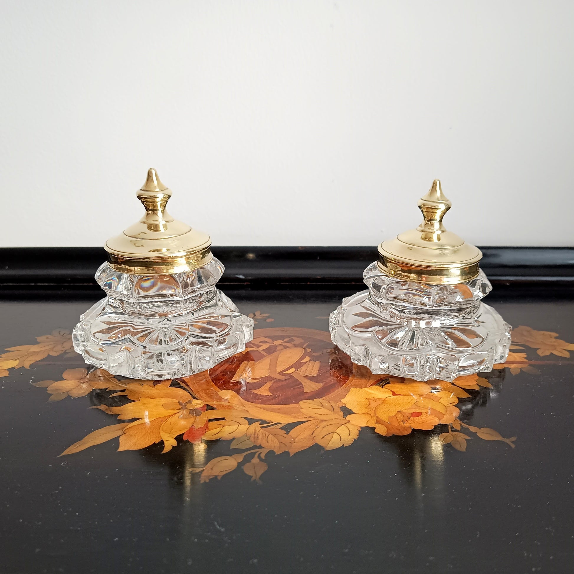 Antique Bronze Glass Inkwell