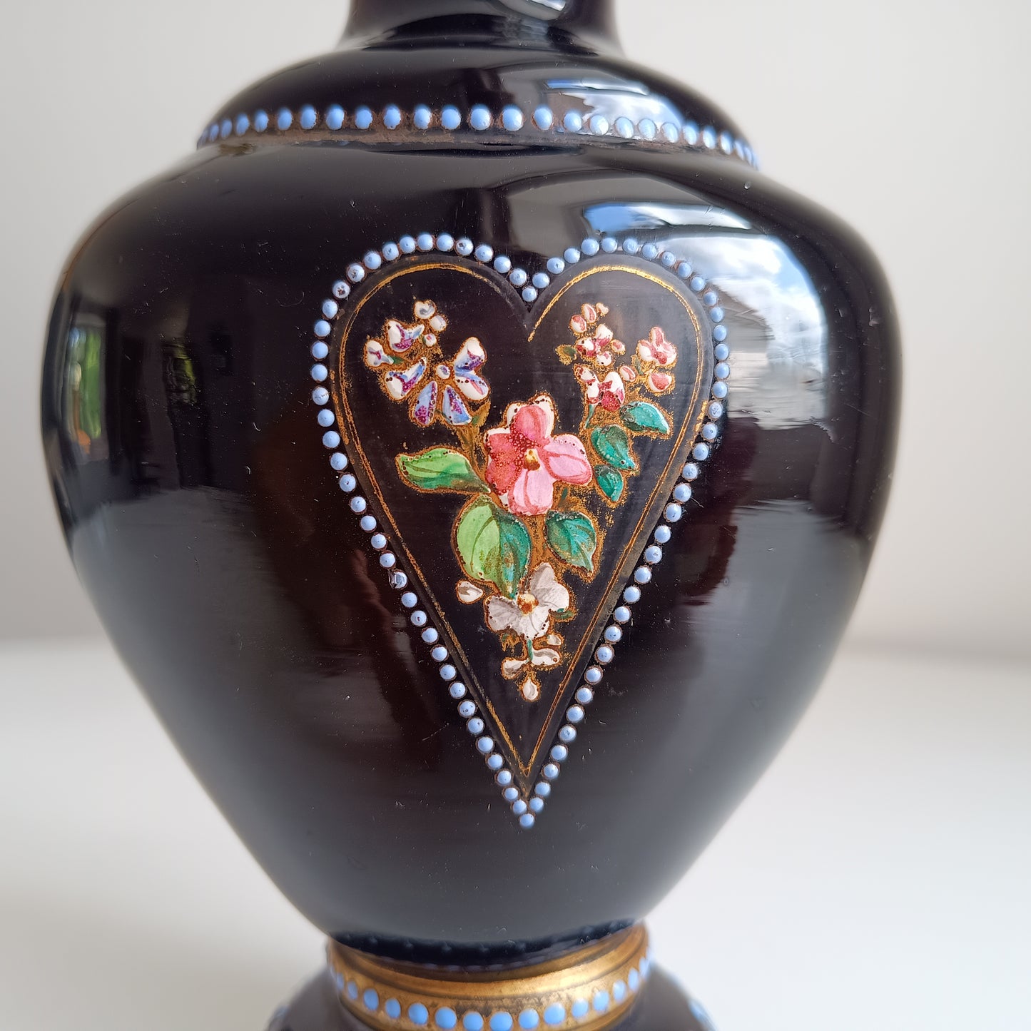 Rare Antique French Enamelled Black Glass Vase — Attributed to Legras or Mont Joye | Neo-Grec Belle Époque c. 1885–1900