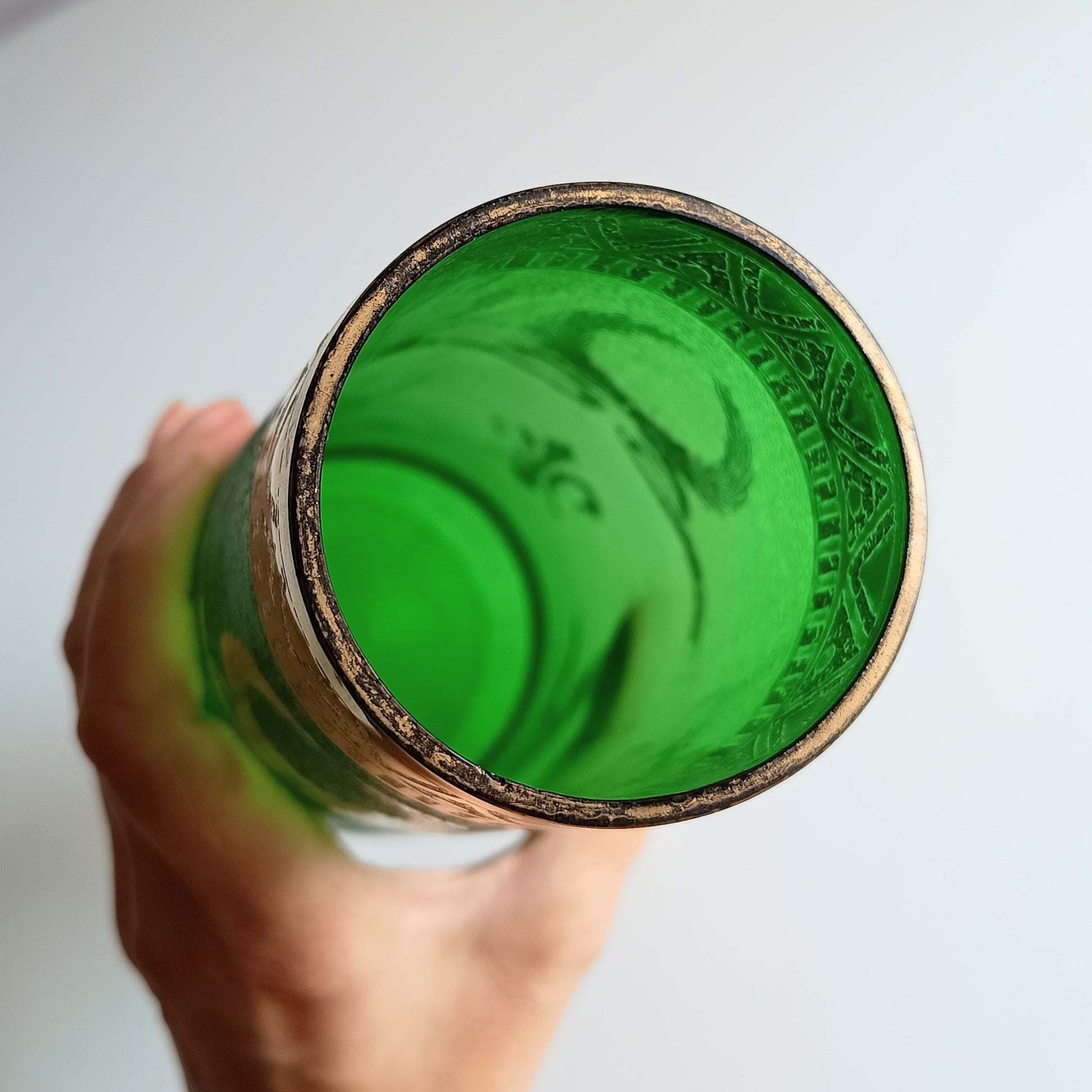 Vintage French Vase Art Nouveau emerald green legras acid etched vase 19th century