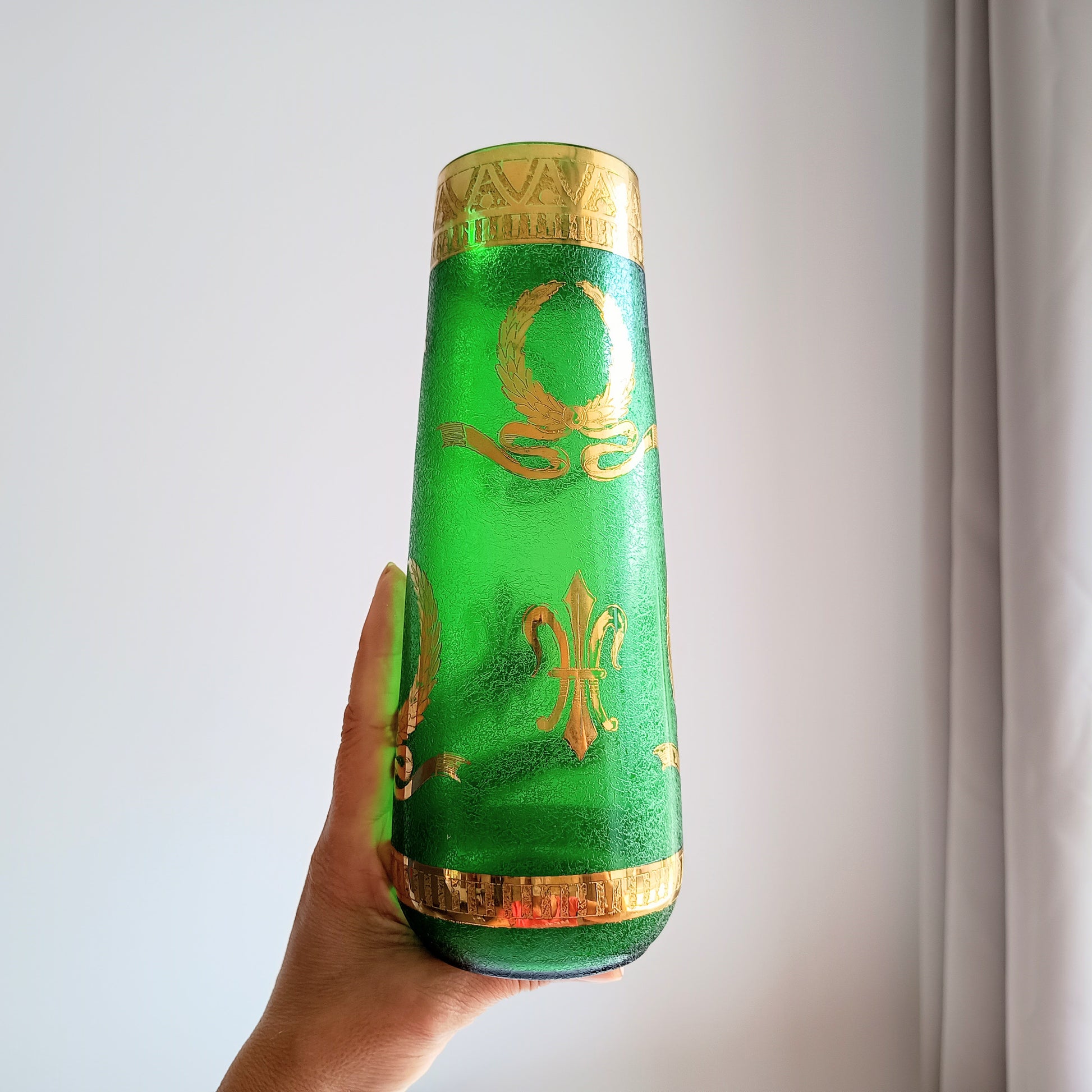 Rare Mont Joye Legras Glass Art Nouveau emerald green legras acid etched vase 19th century