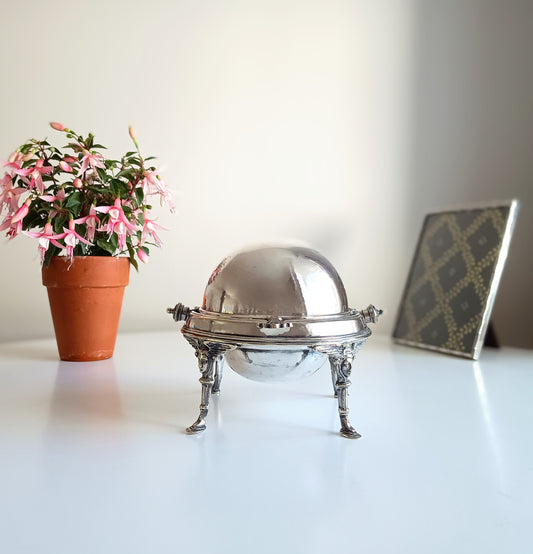 Antique Silver Rollover Butter Dish