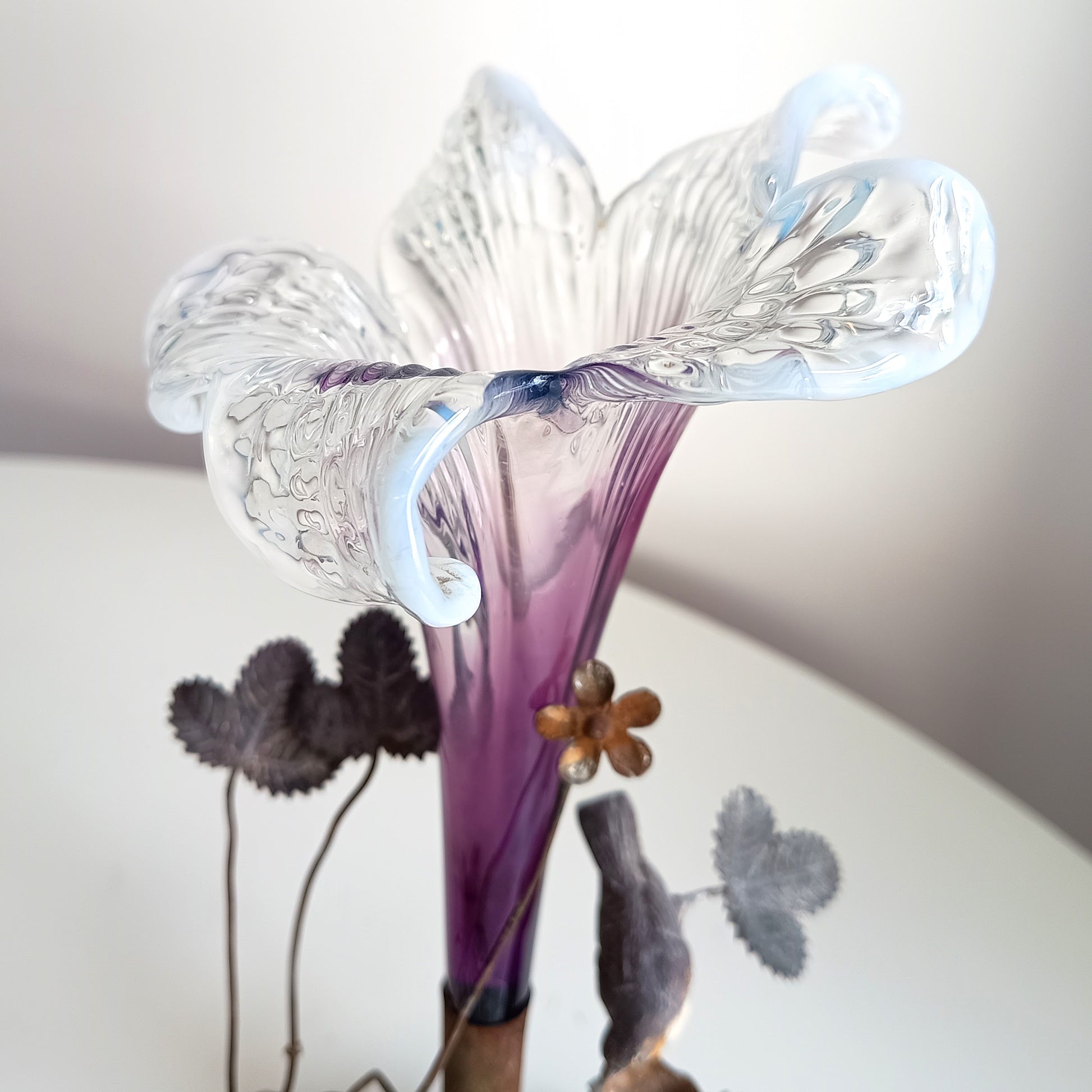 Vienna School Art Nouveau Floriform Glass Solifleur Vases with Cold Painted Metal Pedestals | Wilhelm Kralik