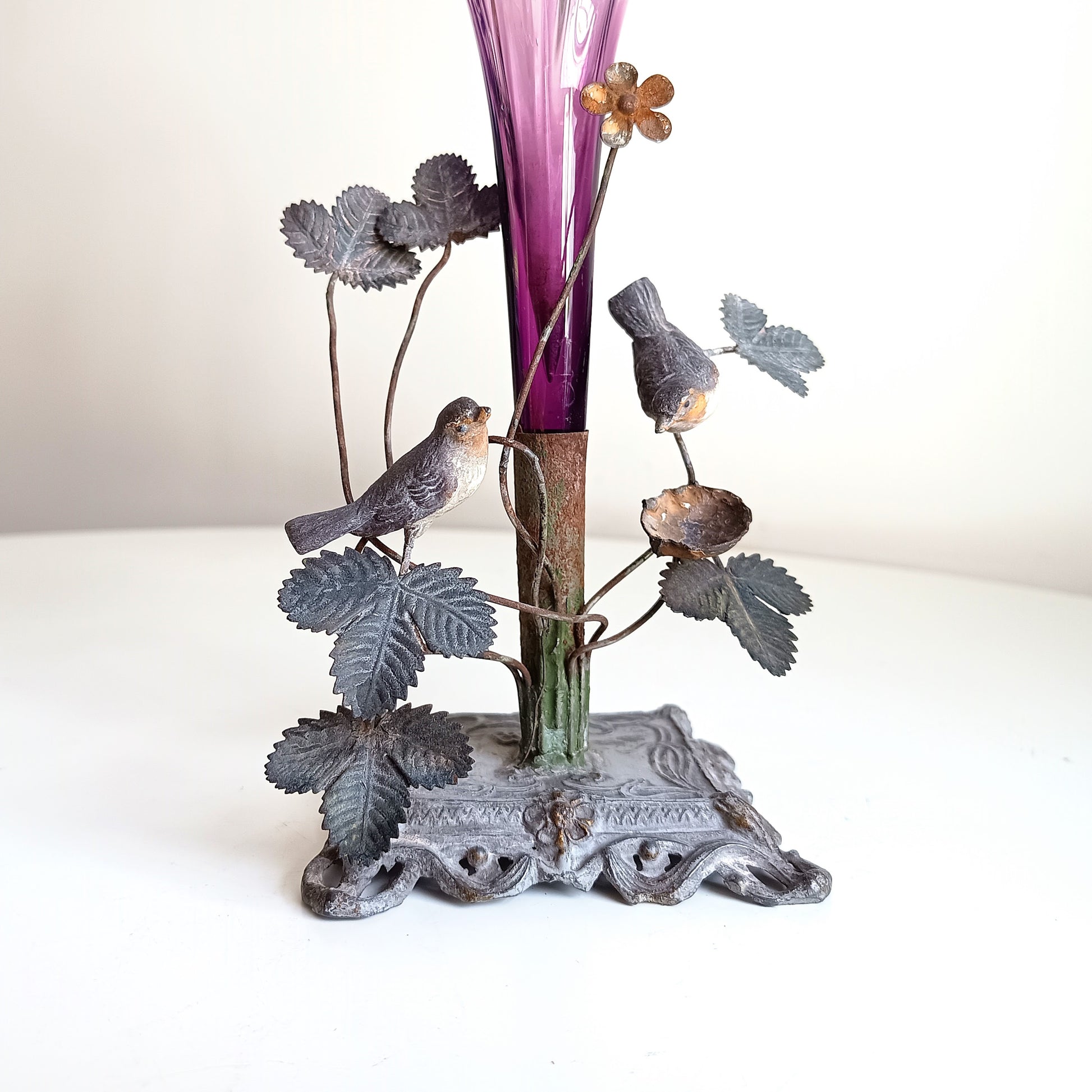 Vienna School Art Nouveau Floriform Glass Solifleur Vases with Cold Painted Metal Pedestals | Wilhelm Kralik