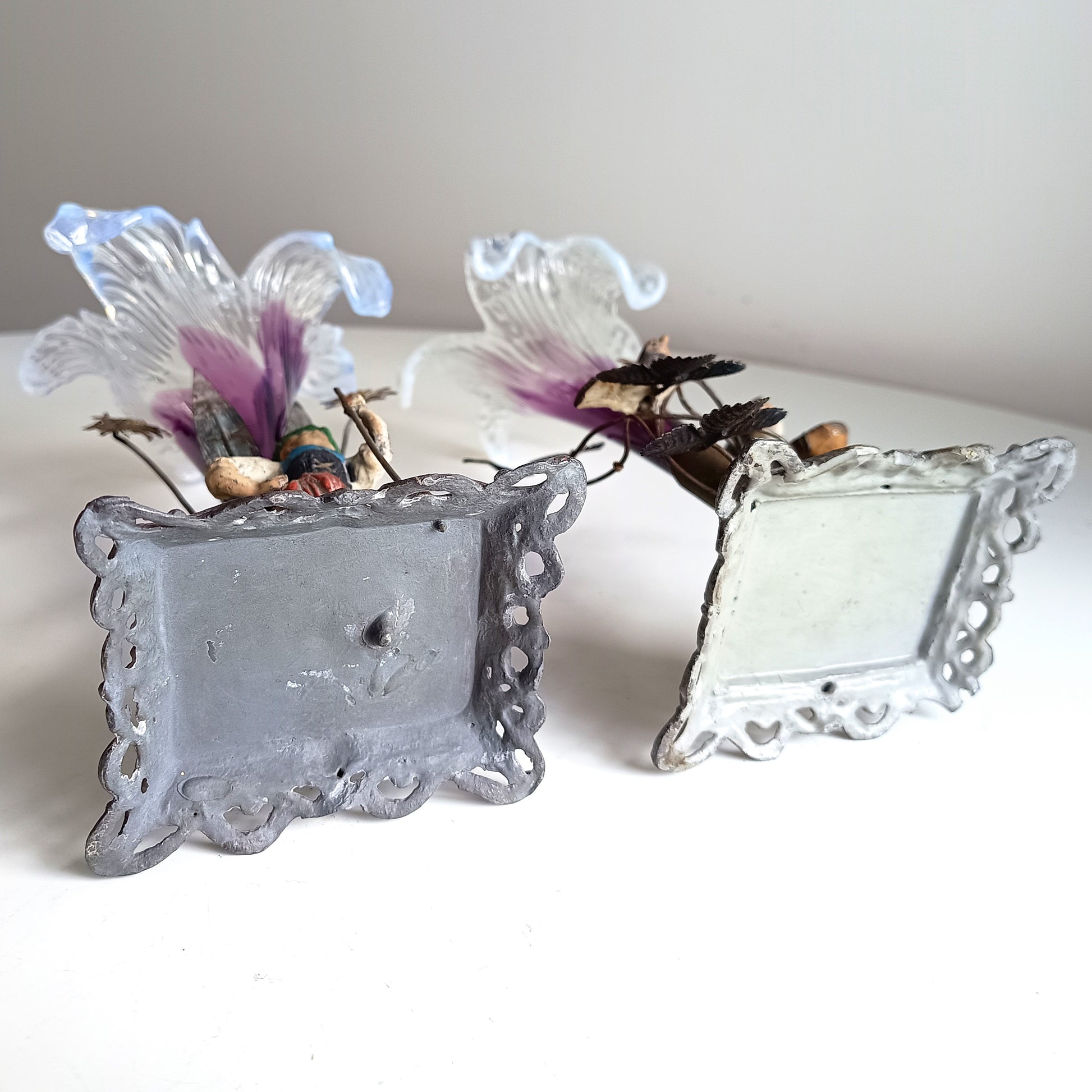 Vienna School Art Nouveau Floriform Glass Solifleur Vases with Cold Painted Metal Pedestals | Wilhelm Kralik