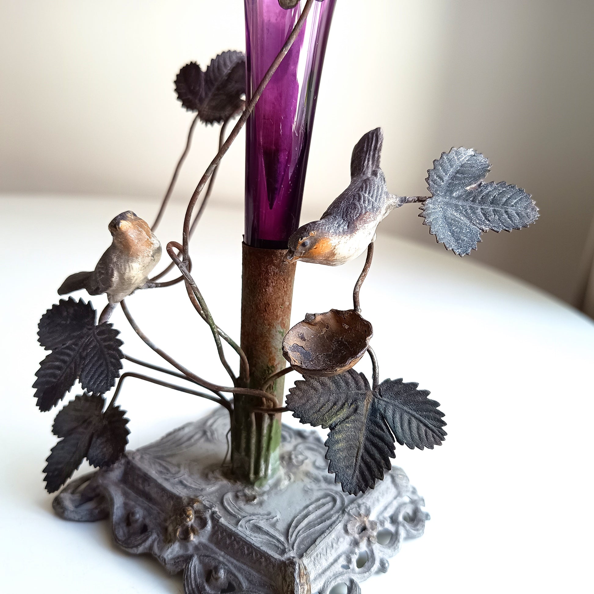 Vienna School Art Nouveau Floriform Glass Solifleur Vases with Cold Painted Metal Pedestals | Wilhelm Kralik