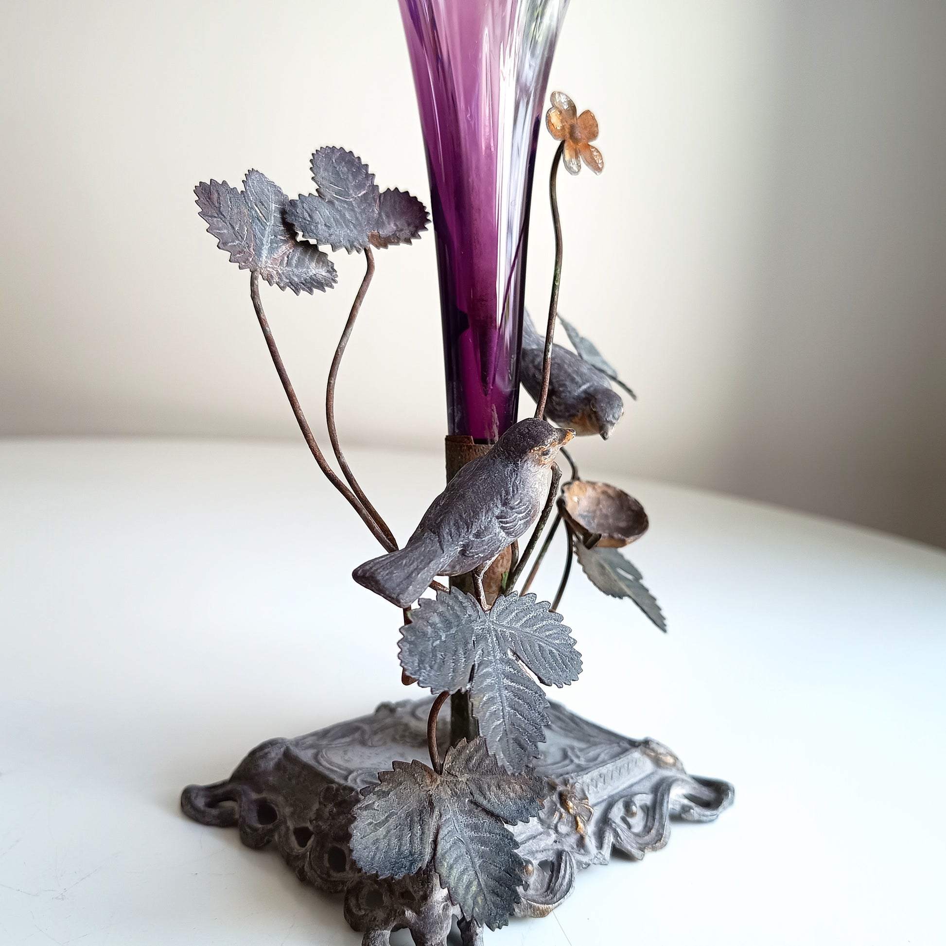 Vienna School Art Nouveau Floriform Glass Solifleur Vases with Cold Painted Metal Pedestals | Wilhelm Kralik