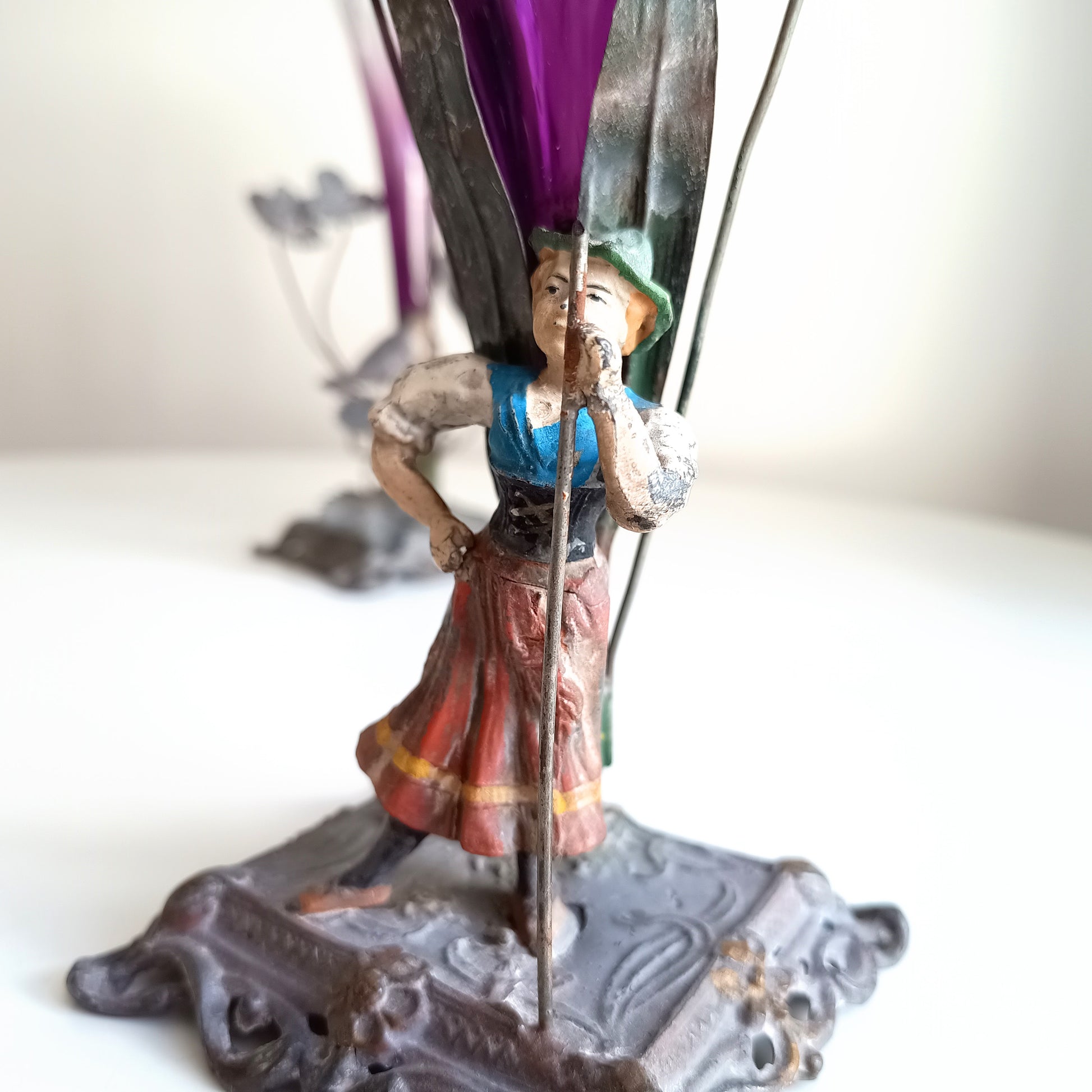 Vienna School Art Nouveau Floriform Glass Solifleur Vases with Cold Painted Metal Pedestals | Wilhelm Kralik