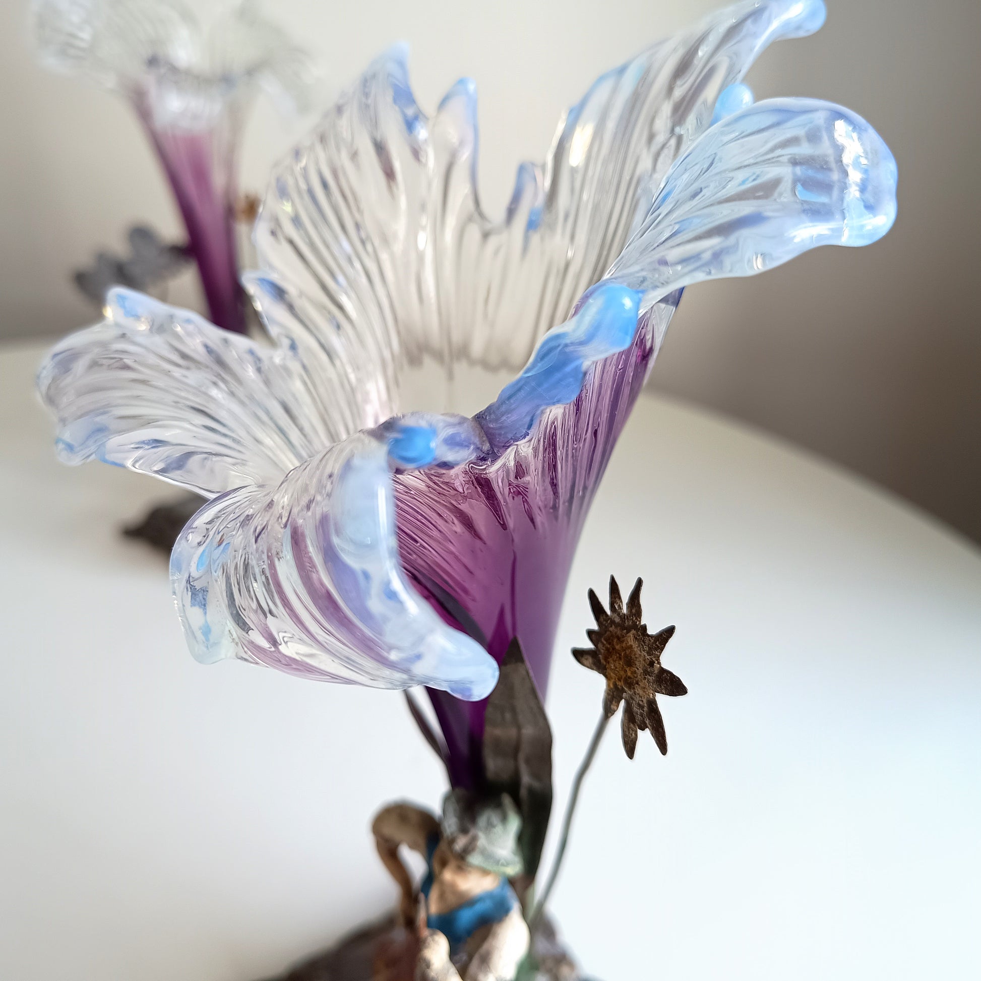 Vienna School Art Nouveau Floriform Glass Solifleur Vases with Cold Painted Metal Pedestals | Wilhelm Kralik