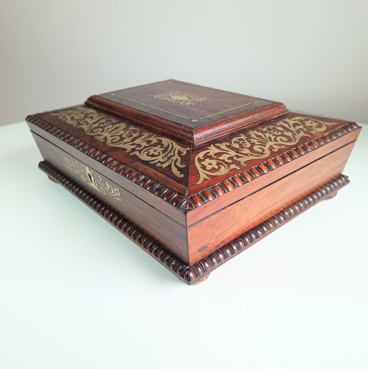 Antique 1830s Regency Boulle Work Casket Box Mahogany or Rosewood Irish or English