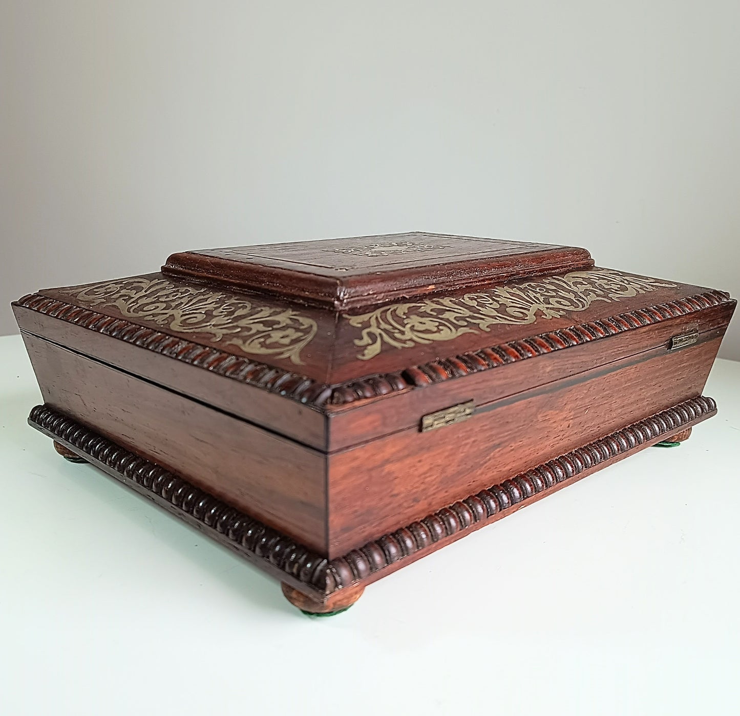 Antique 1830s Regency Boulle Work Casket Box Mahogany or Rosewood Irish or English