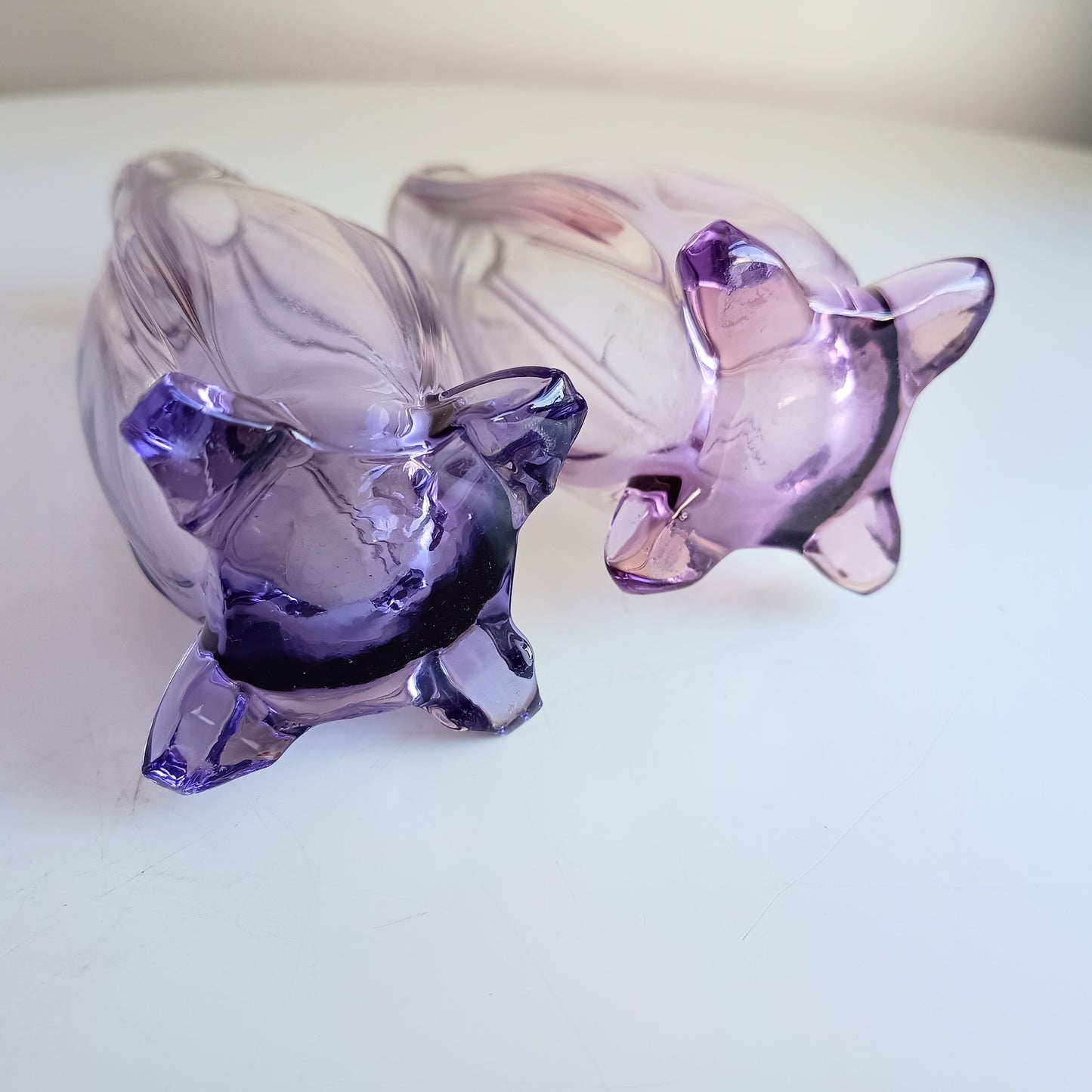 Antique Pair of Bohemia Export Amethyst Purple Glass Vases, London Hallmarked to David Loebl, Schindler, Sterling Silver Collars 1920s
