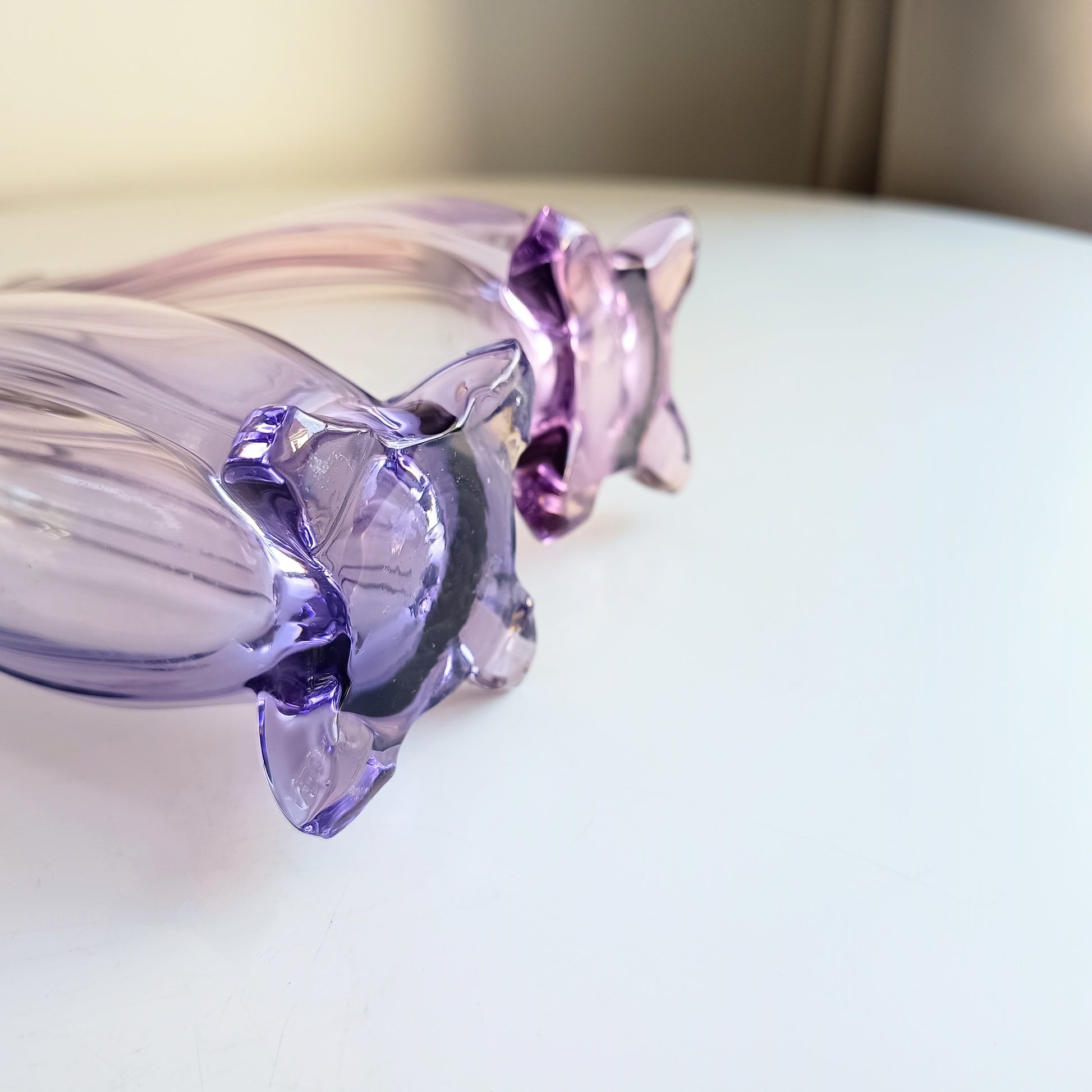 Antique Pair of Bohemia Export Amethyst Purple Glass Vases, London Hallmarked to David Loebl, Schindler,  Sterling Silver Collars 1920s