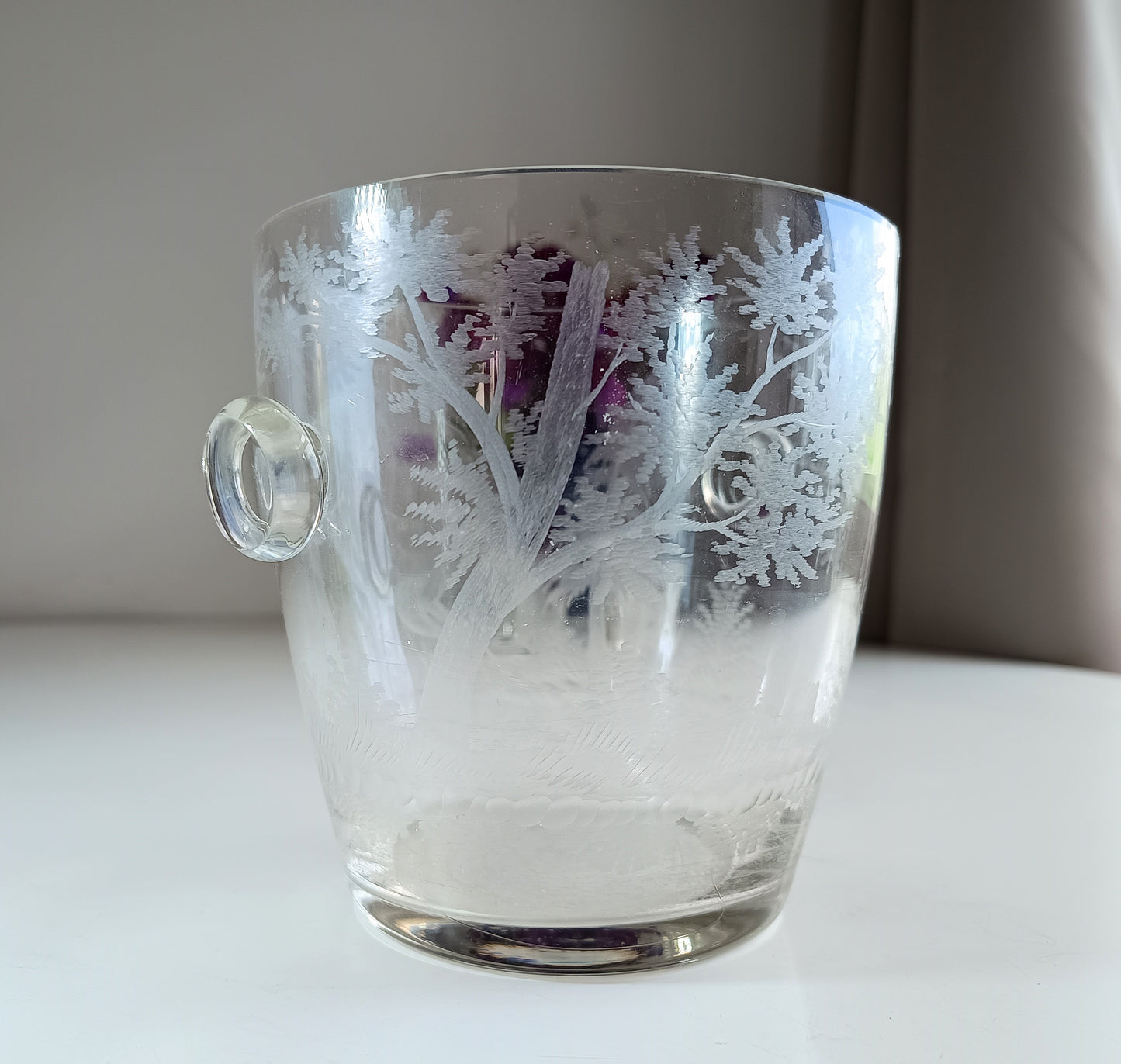 Lobmeyr-Style Vintage Ice Bucket and Engraved Spirit Glasses – Early 20th Century Austrian Barware Set