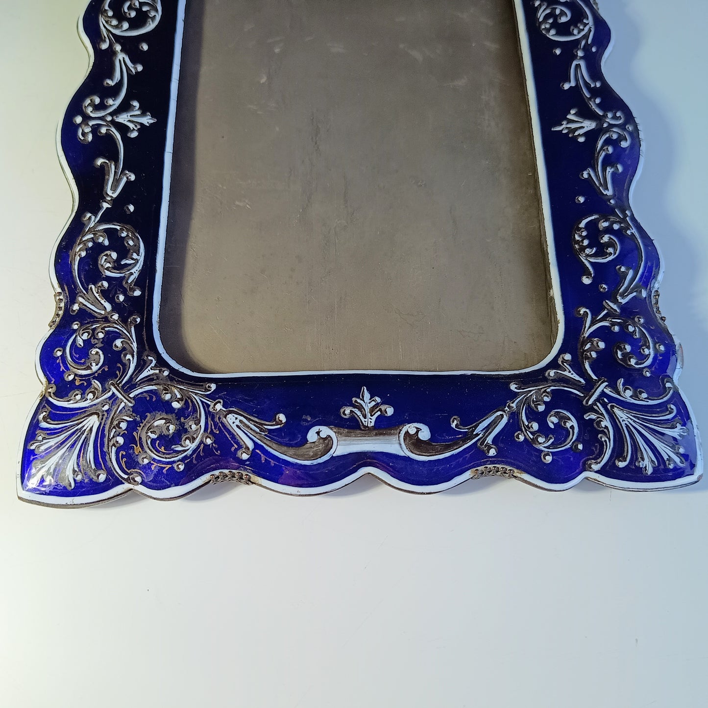 Unique French Frame, Prong Mounted Limoges Enamel on Copper Ultramarine Blue, Attributed to Exclusive Paris retailers Maison Alphonse Giroux, 19th century