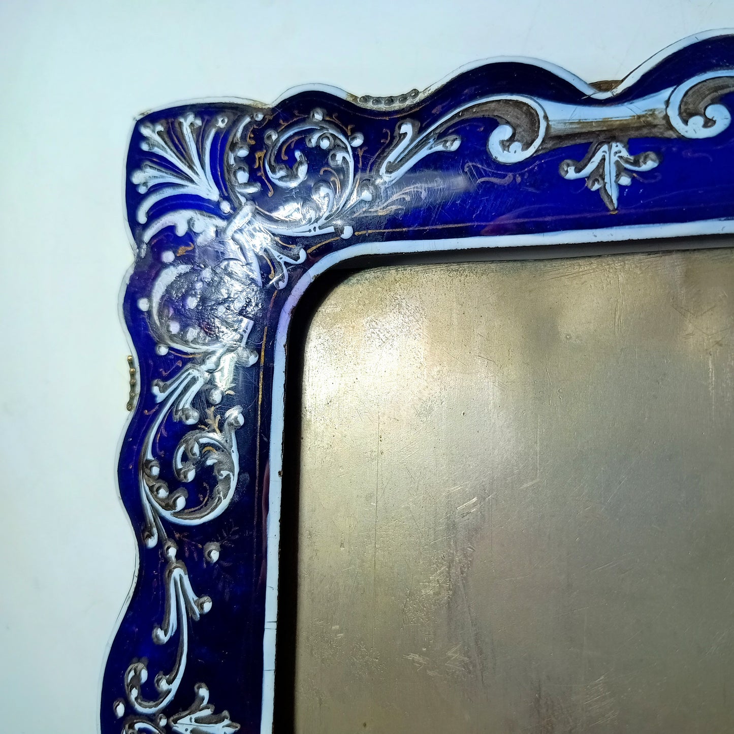 Unique French Frame, Prong Mounted Limoges Enamel on Copper Ultramarine Blue, Attributed to Exclusive Paris retailers Maison Alphonse Giroux, 19th century