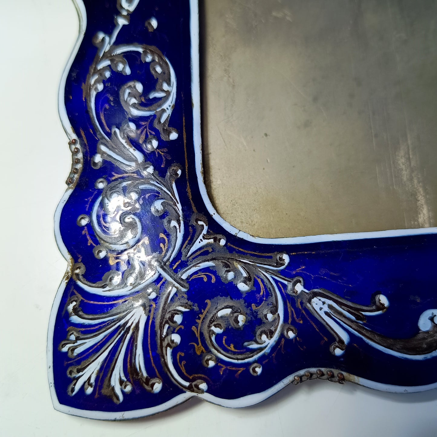 Unique French Frame, Prong Mounted Limoges Enamel on Copper Ultramarine Blue, Attributed to Exclusive Paris retailers Maison Alphonse Giroux, 19th century