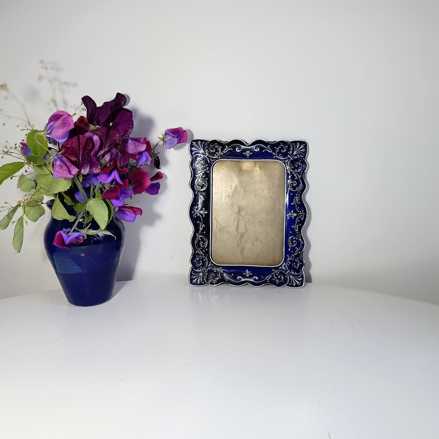 Unique French Frame, Prong Mounted Limoges Enamel on Copper Ultramarine Blue, Attributed to Exclusive Paris retailers Maison Alphonse Giroux, 19th century