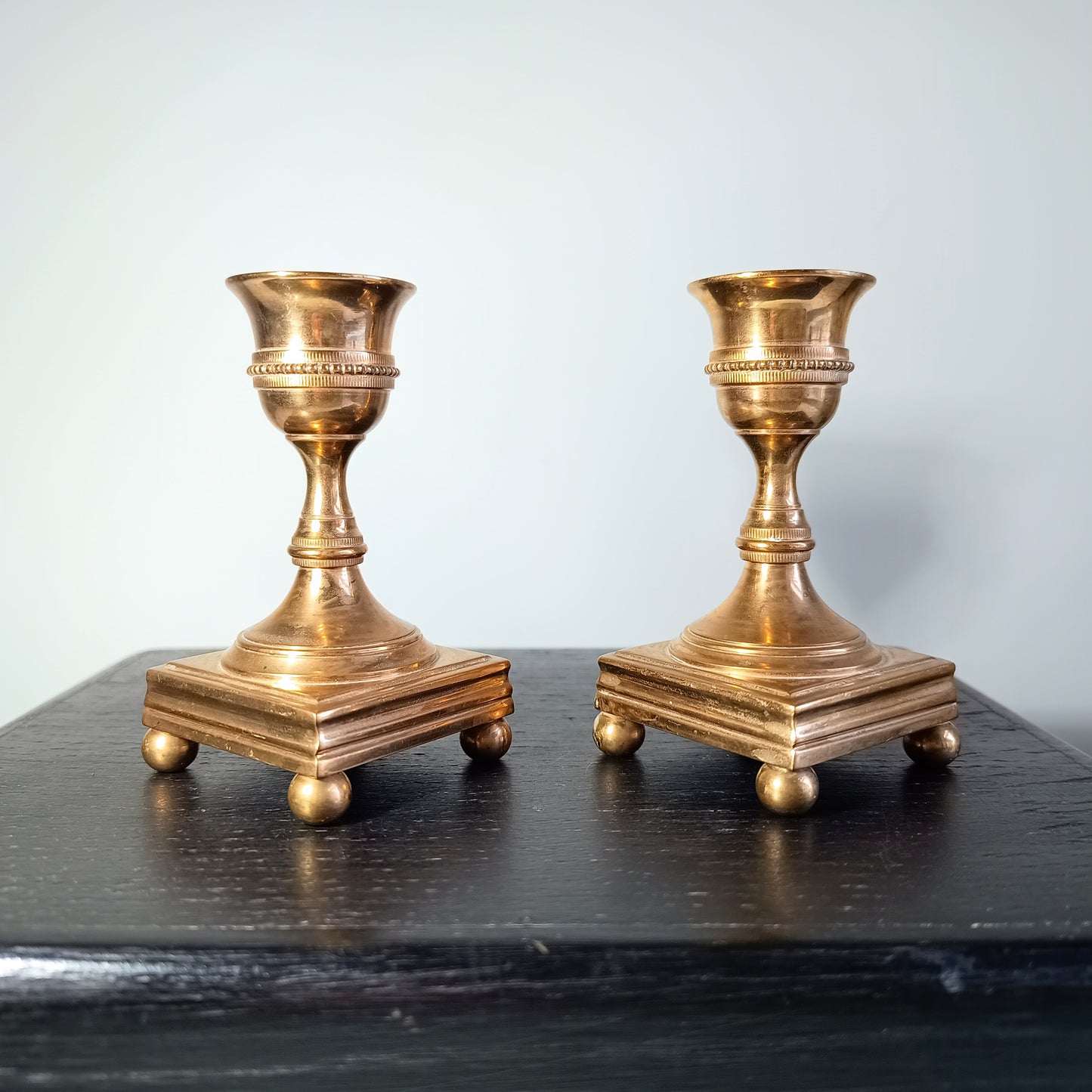 Pair of Vintage Swedish Brass Candle Holders – Erik Jonsson Gelbgjuteri, Gustavian Style (1970s)