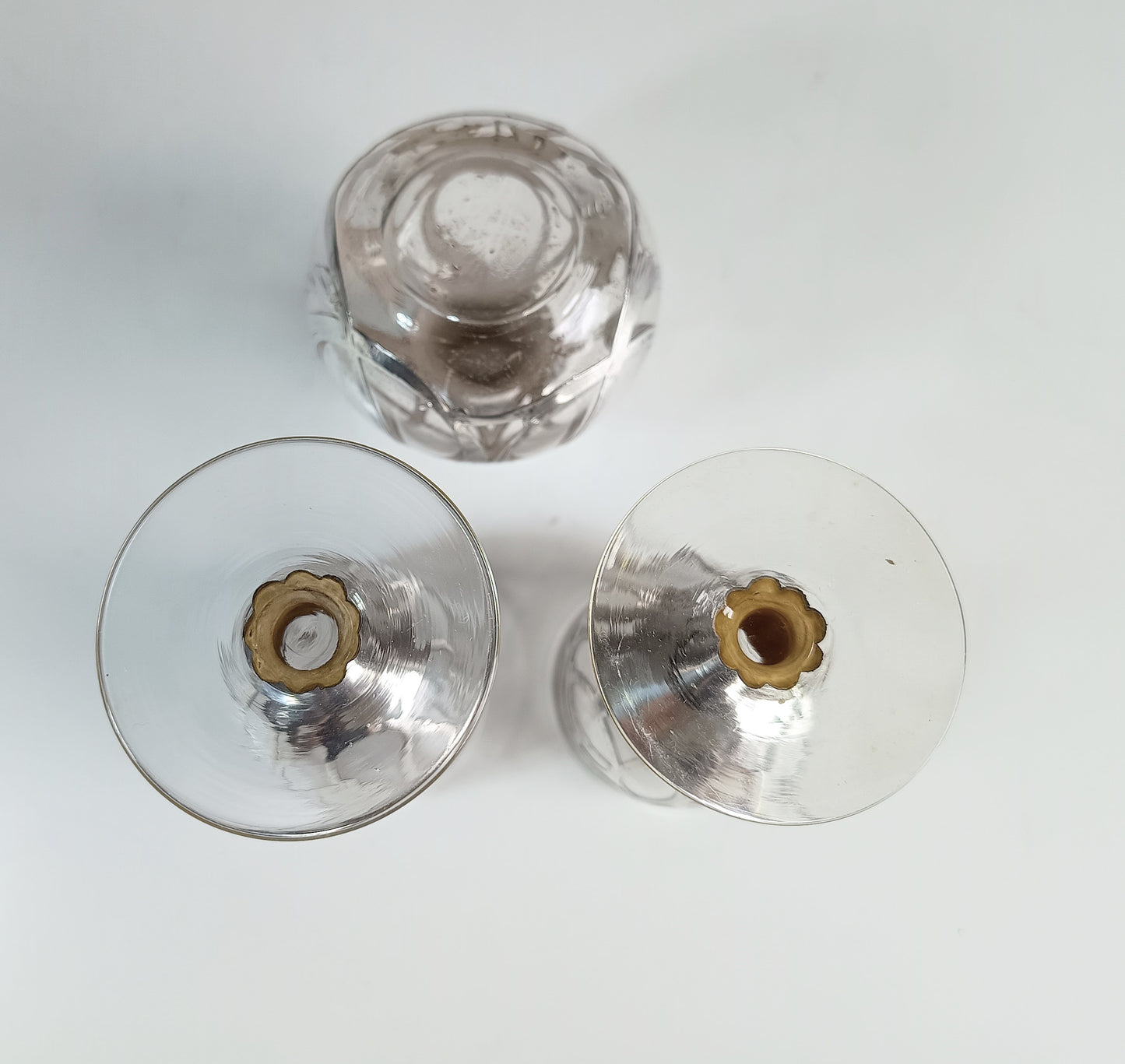 Art Nouveau antique solid sterling silver overlay Bitter bottle with two aperitif glasses 1900s