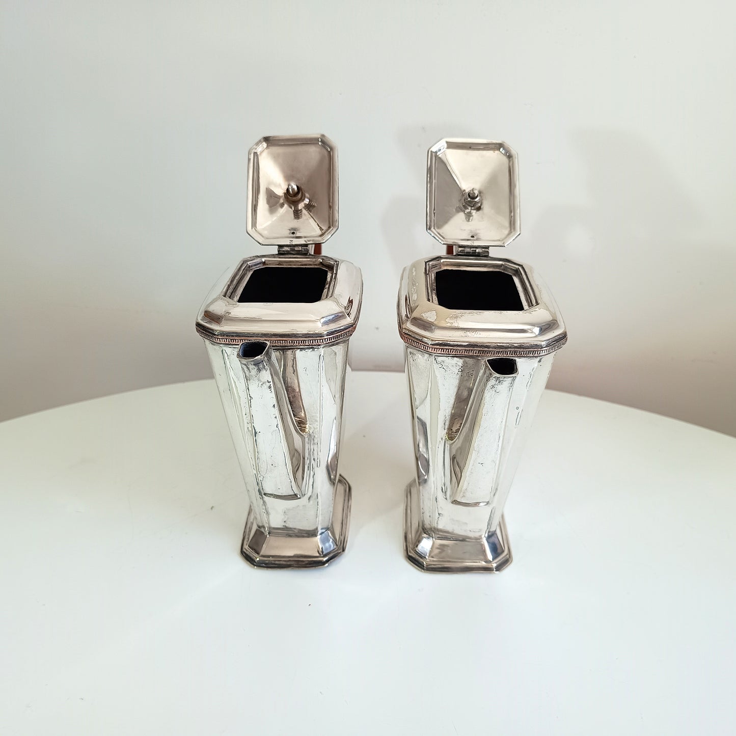 Pair of 20th-century Art Coffee Pots Geometric Bakelite Handles