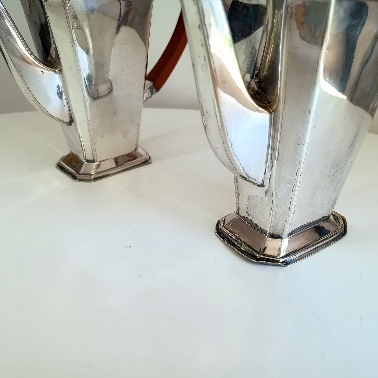 Pair of 20th-century Art Coffee Pots Geometric Bakelite Handles