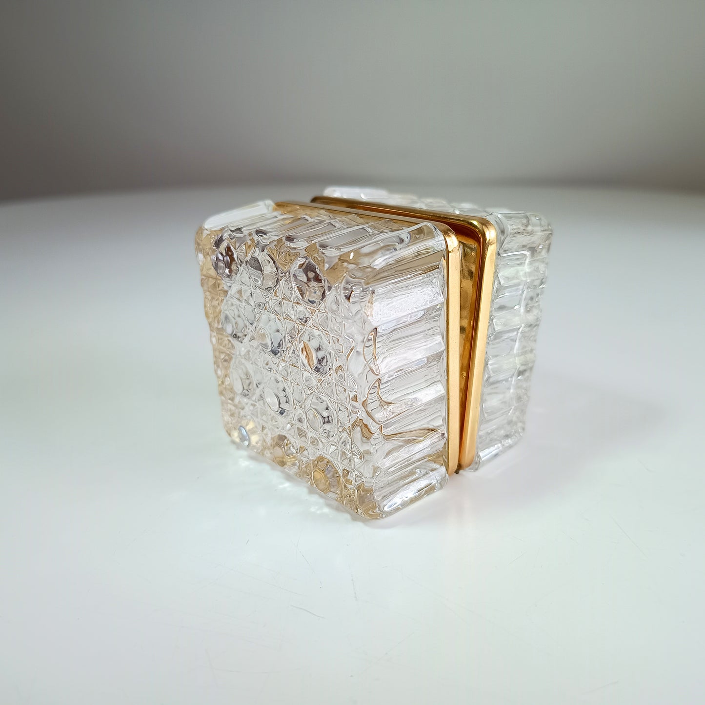 Vintage 1950s Square French Cut Crystal jewellery casket box in the style of Baccarat