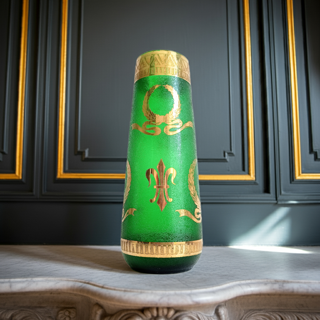 Jugendstil Art Nouveau Green Glass Legras Vase Art Nouveau emerald green legras acid etched vase 19th century