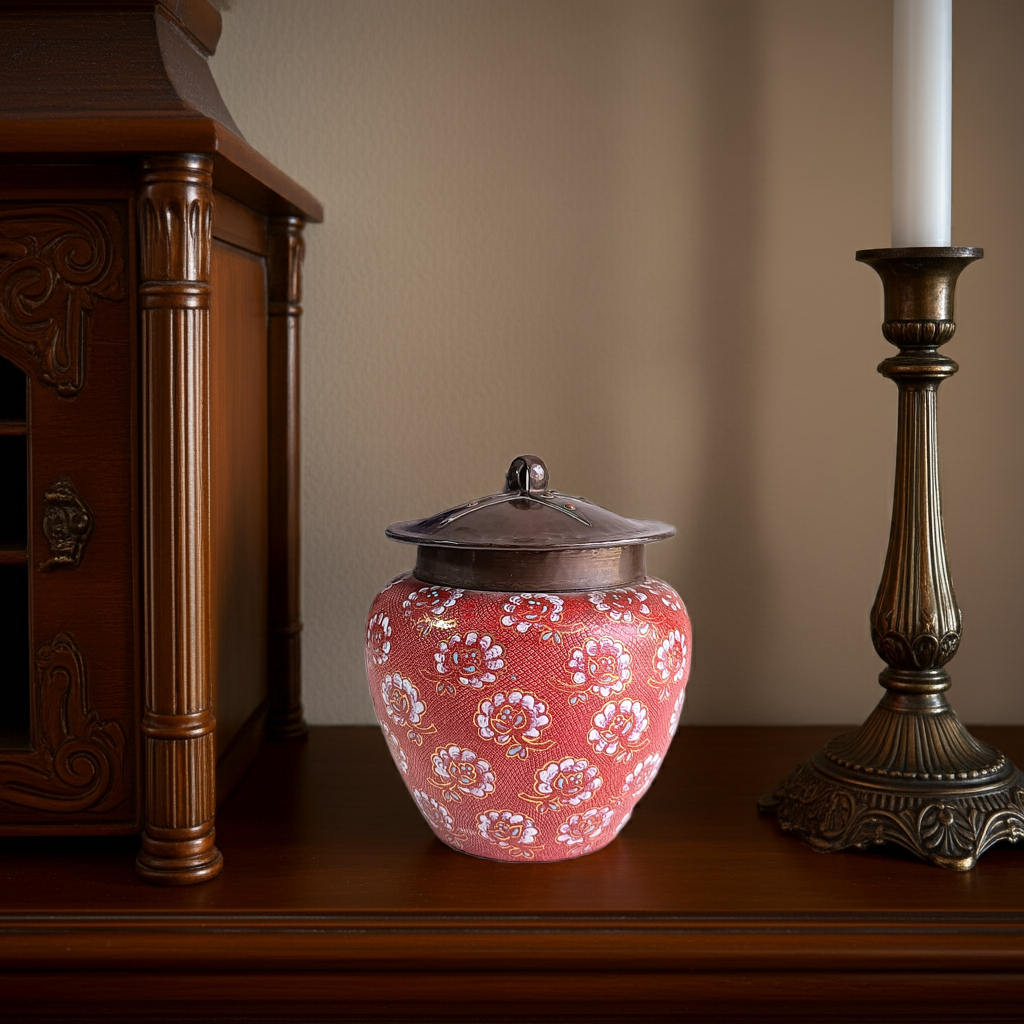 Arts and crafts bronze riveted tobacco jar