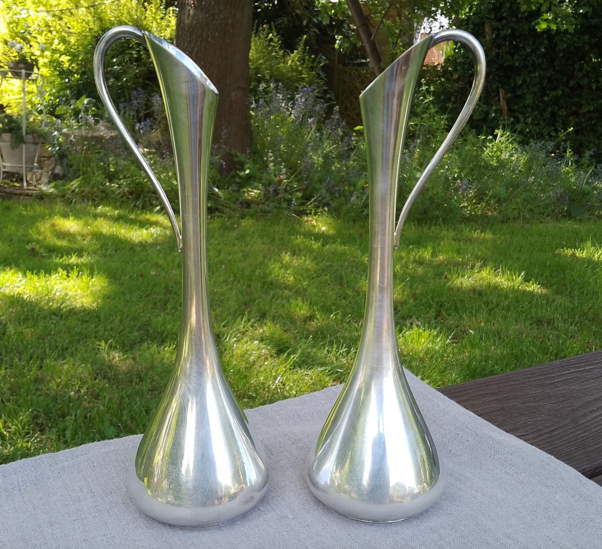 Hans Jensen Denmark - Pair of Stylish Art Nouveau Type Silver Plate Vases Danish Design