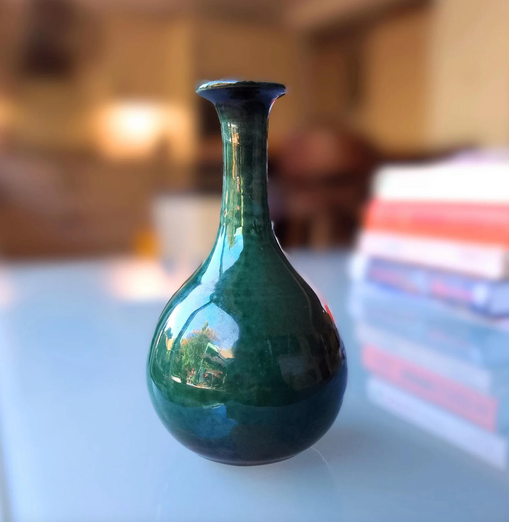 Authentic Vintage English Signed Humphrey Wakefield Isle of Scilly Small Glazed Forest Green Vase