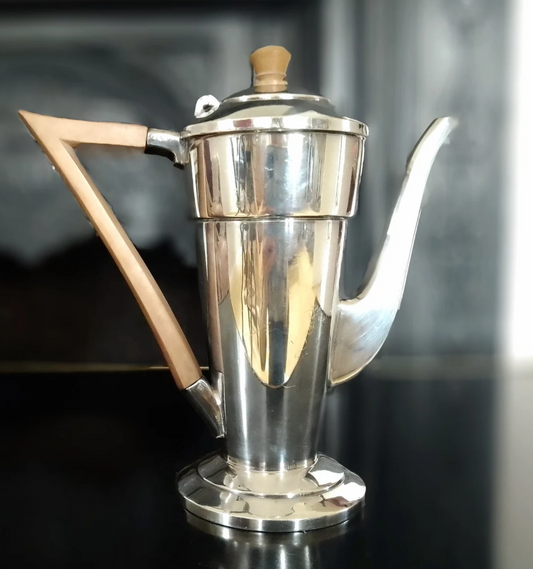 English Silver Plate Art Deco Coffee Pot Stylish Bakelite Handle Walker and Hall